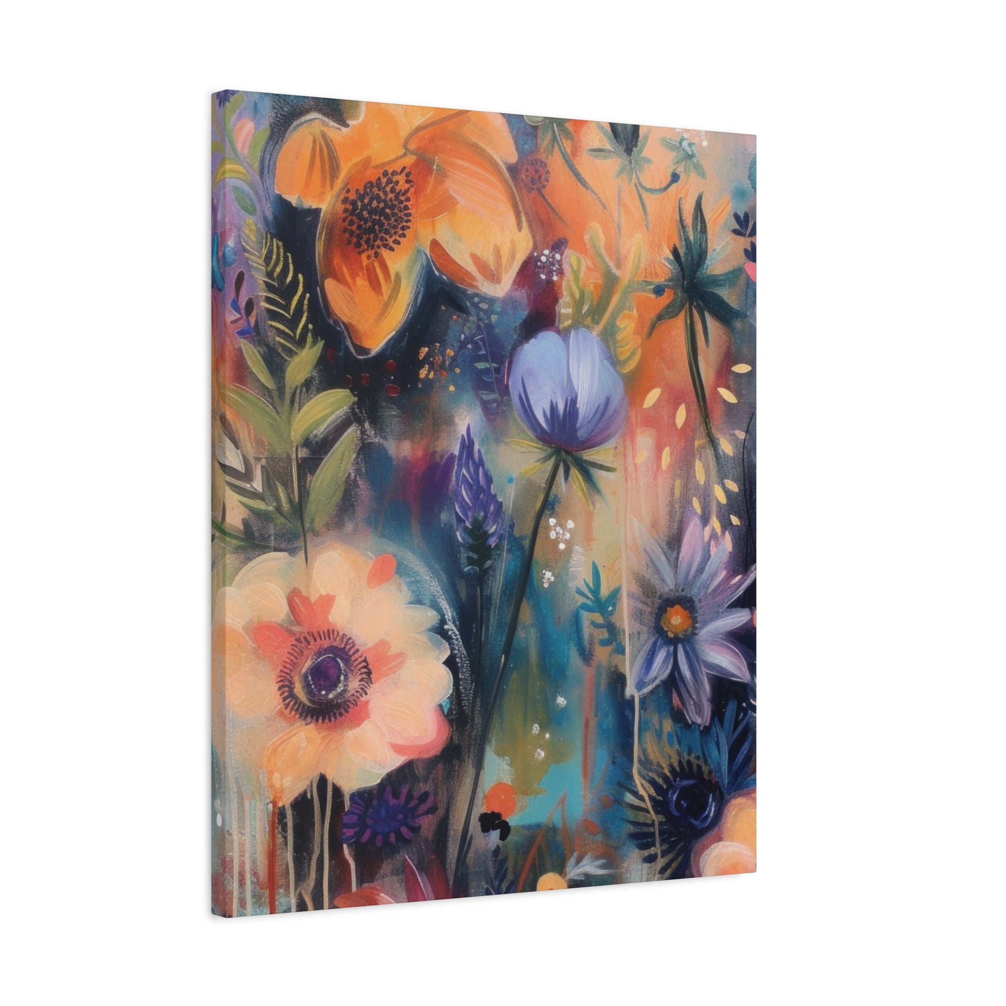 Boho Floral Wall Art Matte Canvas Stretched, Vibrant Botanical Design, Perfect for Living Room, Bedroom, or Office Decor, Adds a Stylish Touch to Any Space1.25" - MRSBYVALLE