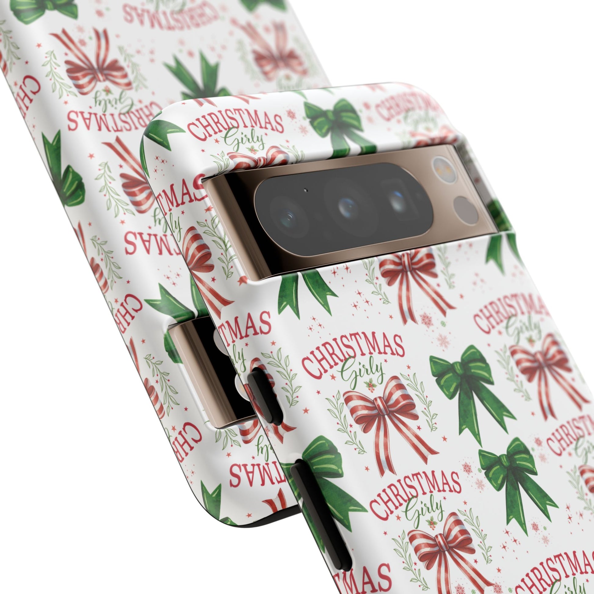 Girly Christmas Coquette Bows Pastel Phone Case for iPhone 17 16 15 23 Samsung, and Pixel | Stylish Protective Cover Gift for Her Perfect for Floral Lover