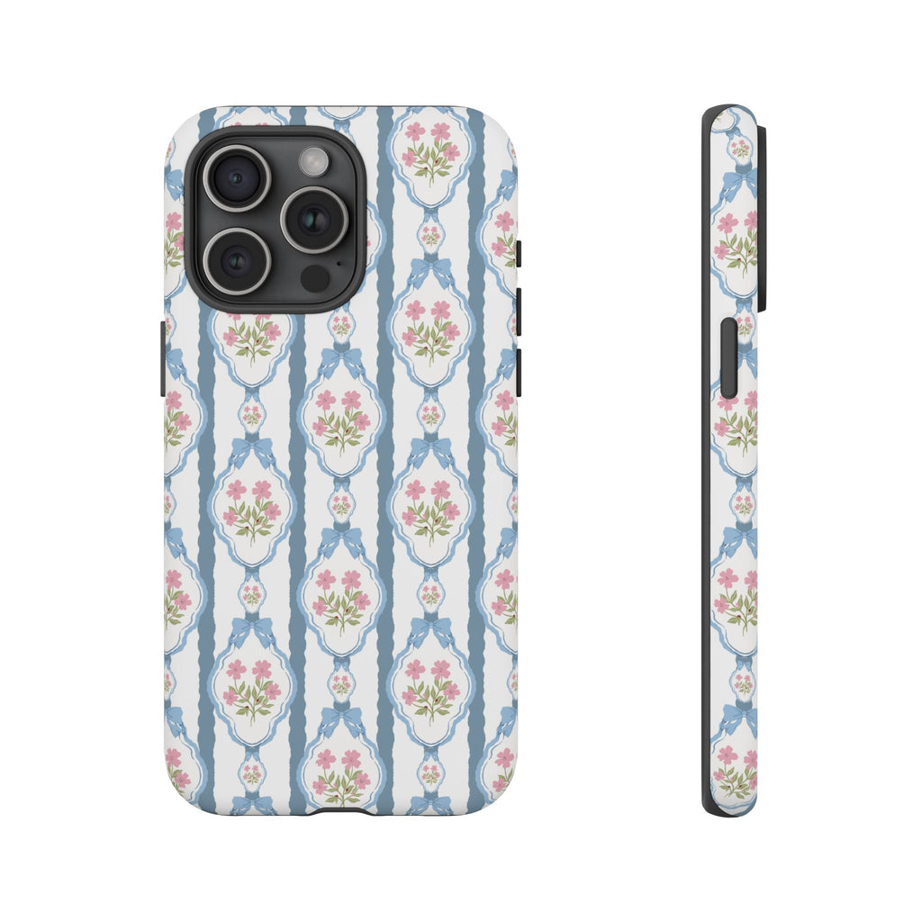 Coque de téléphone Vintage Nœud Bleu et Rose — Motif floral romantique « Tough Cases »