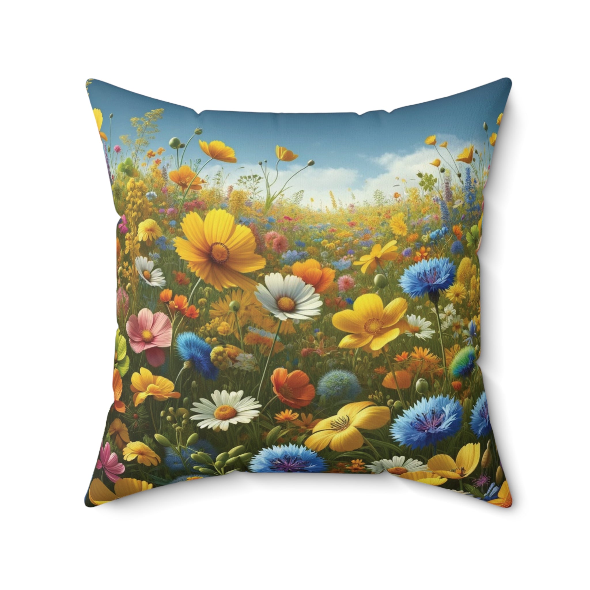 Yellow and Blue Wildflowers Square Pillow Add a Touch of Nature to Your Home Decor | Premium Quality, Soft, and Durable | Perfect for Couch, Bed, or Chair | Elegant Floral Bedrooms, Soft,Pillow Gift New House, Bridal Shower Gift - MRSBYVALLE