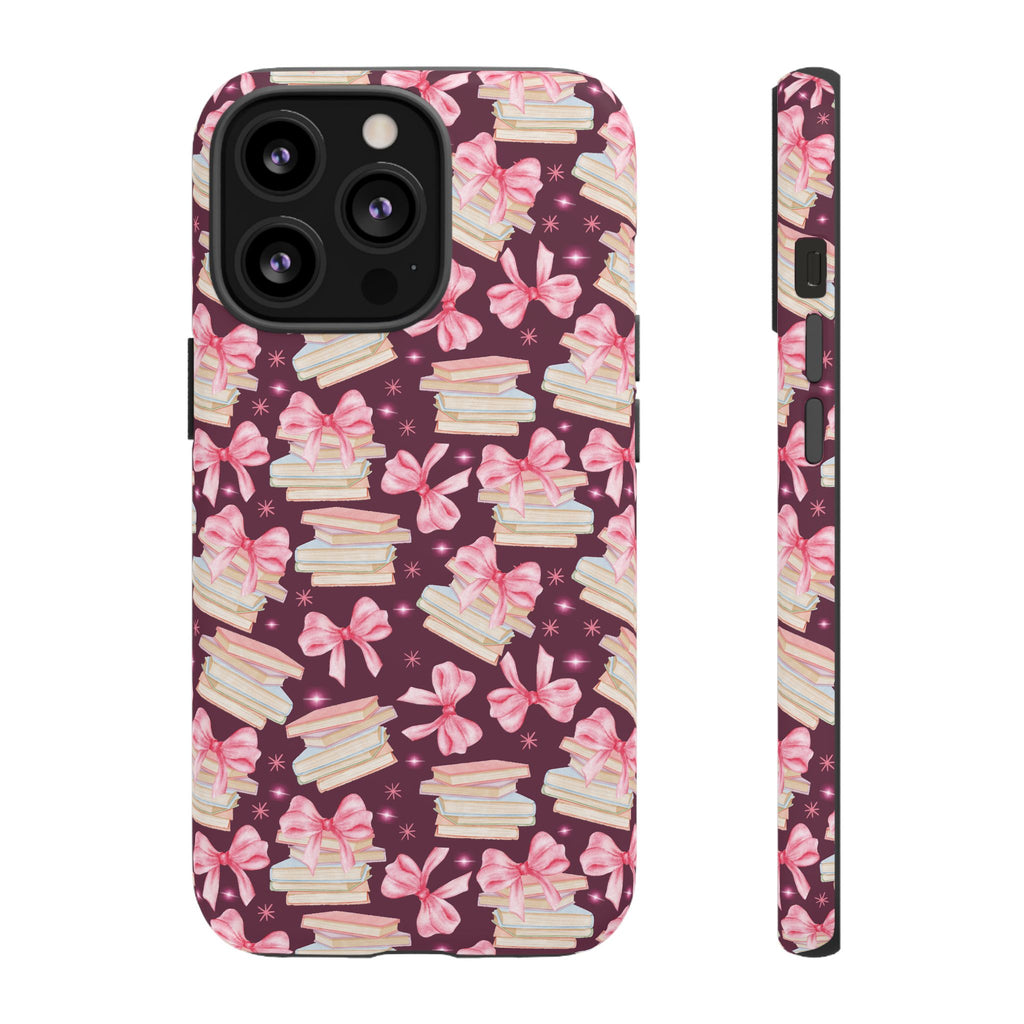 Coquette Pink Bows & Books Phone Case for iPhone 16 15 14 13 12  21 23 Samsung, and Pixel | Stylish Protective Cover Gift for Her Perfect for Floral Lover