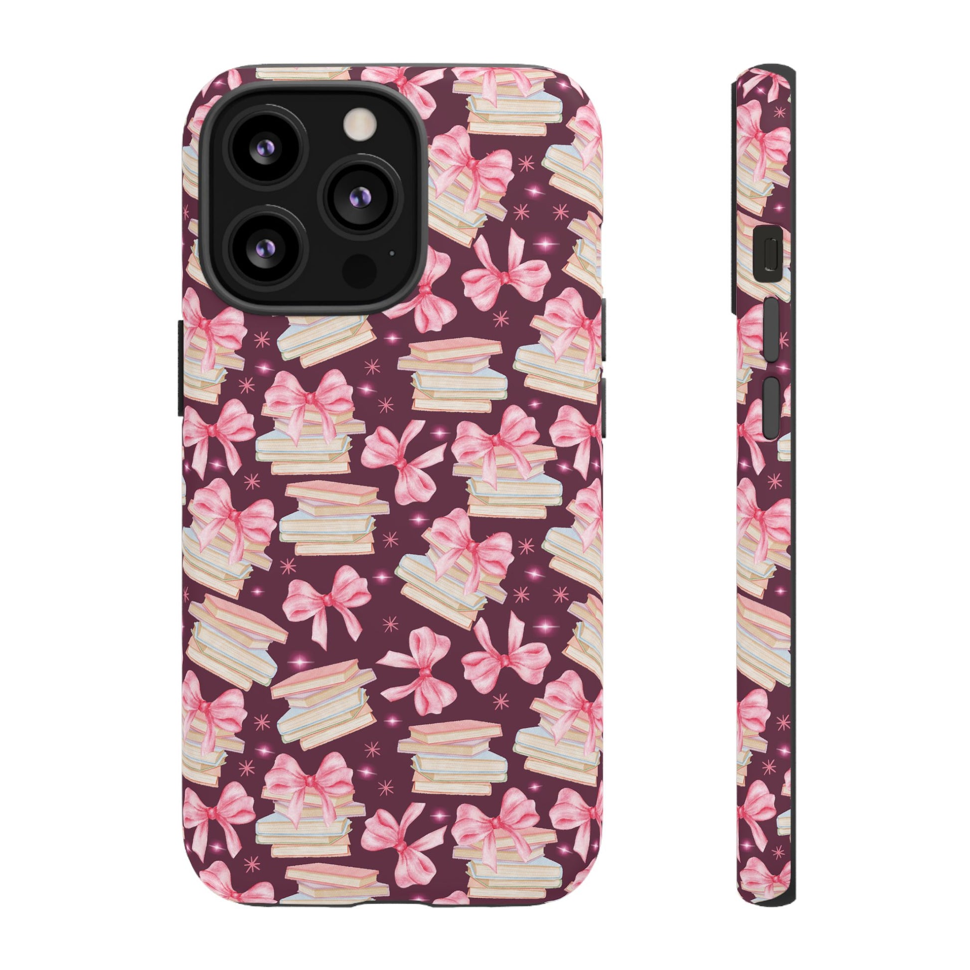 Coquette Pink Bows & Books Phone Case for iPhone 16 15 14 13 12  21 23 Samsung, and Pixel | Stylish Protective Cover Gift for Her Perfect for Floral Lover