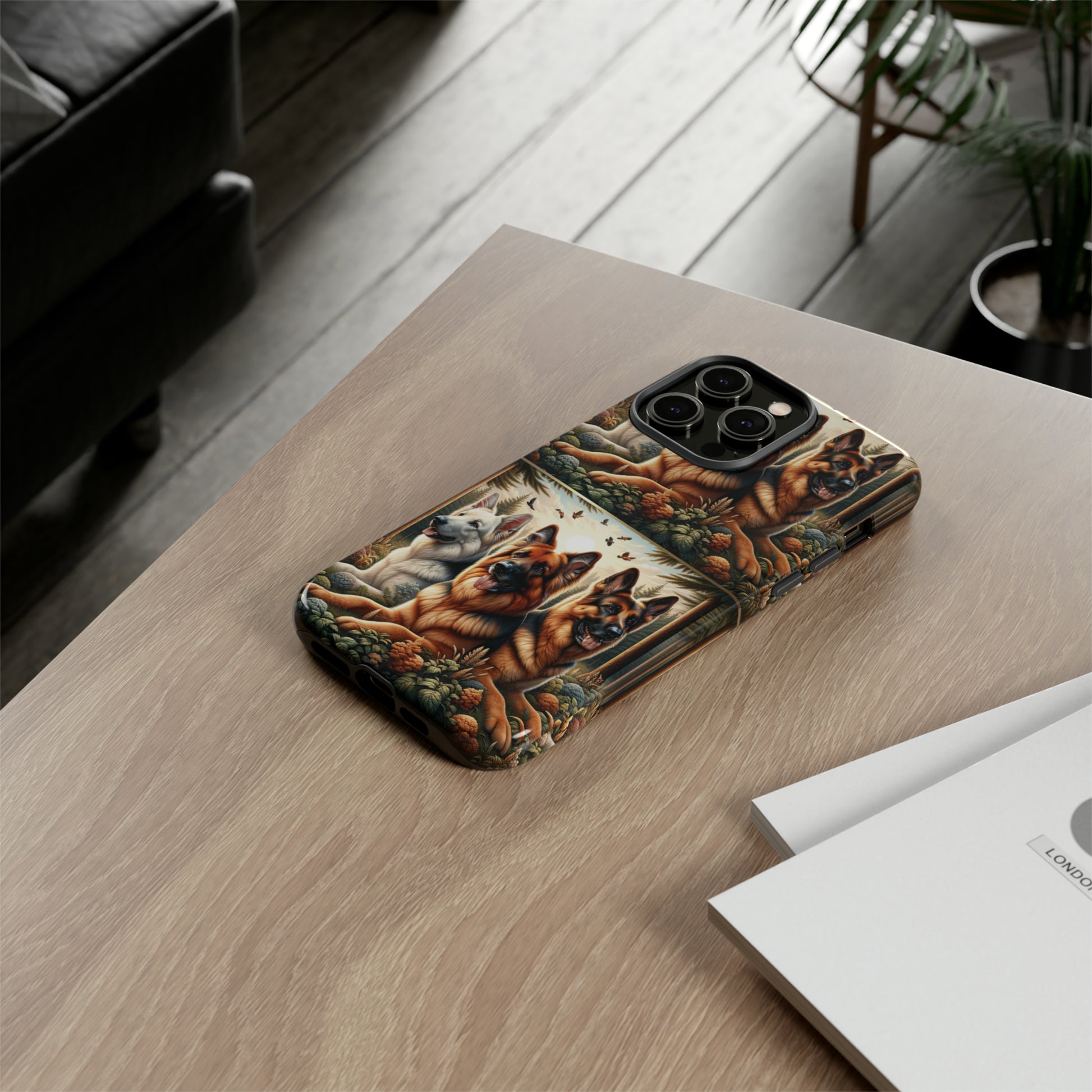 German Shepherd Phone Tough Case Floral Elegant Durable Dog Lover Devices iPhone 15, Samsung iPhone Samsung Accessory Gift for Her.