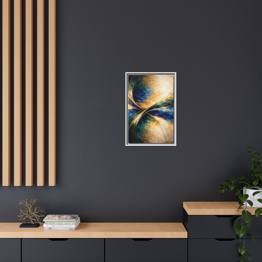 Gilded Convergence  Luxe NeoDeco Blue & Gold Abstract Wall Art Framed