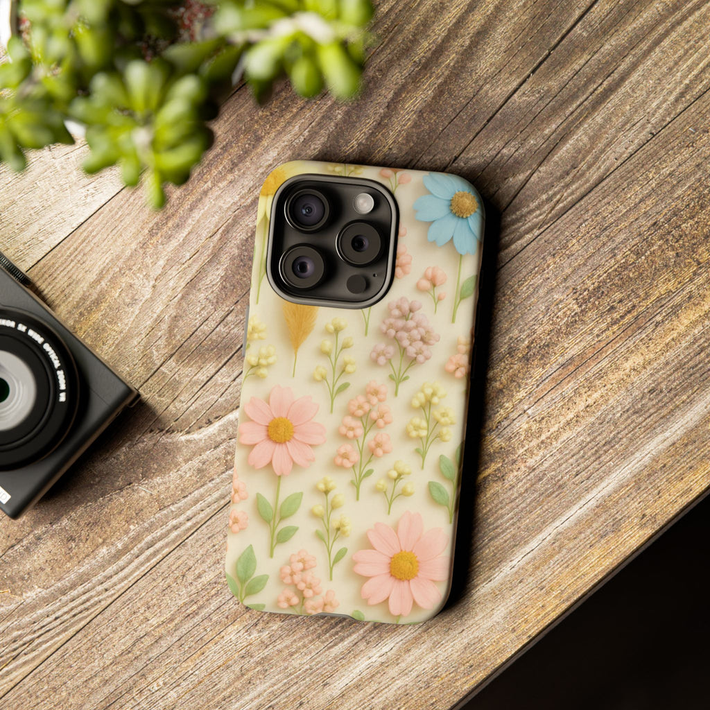 Pastel Dried Flowers Illusion Phone Case 3D Realistic Pressed Floral Design, Bright Botanical Aesthetic, Soft Nature-Inspired CoveriPhone & Galaxy