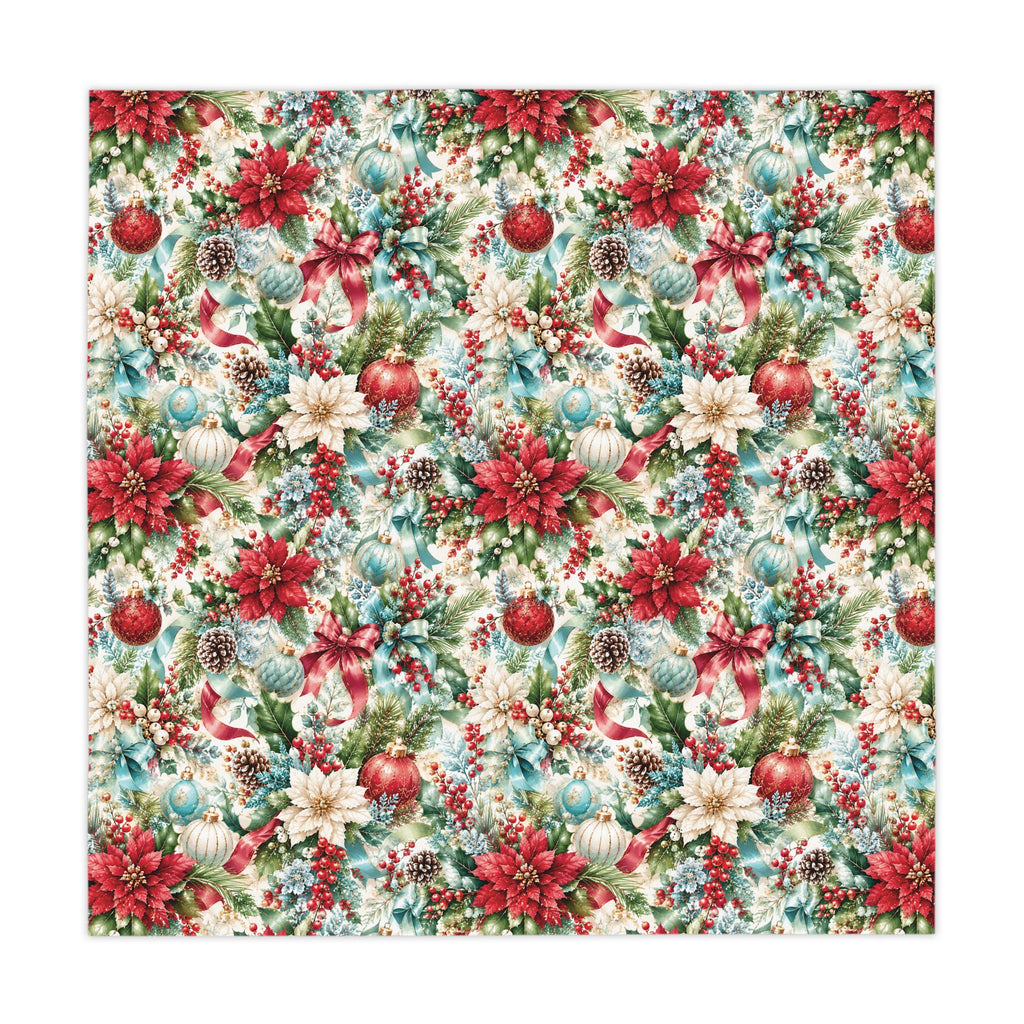 Christmas Poinsettia Holiday Tablecloth Festive Ornaments & Pinecone Dining Table Cover Elegant