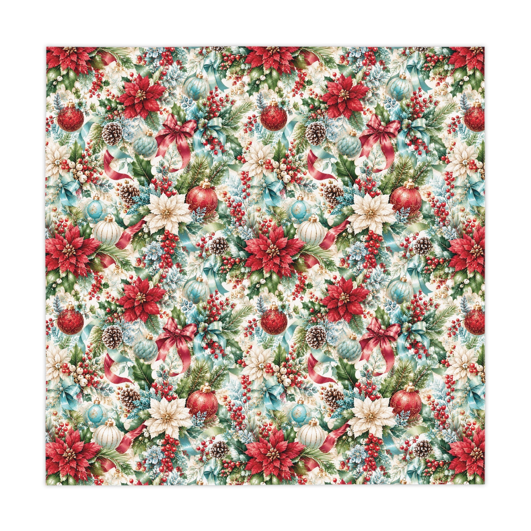 Christmas Poinsettia Holiday Tablecloth Festive Ornaments & Pinecone Dining Table Cover Elegant