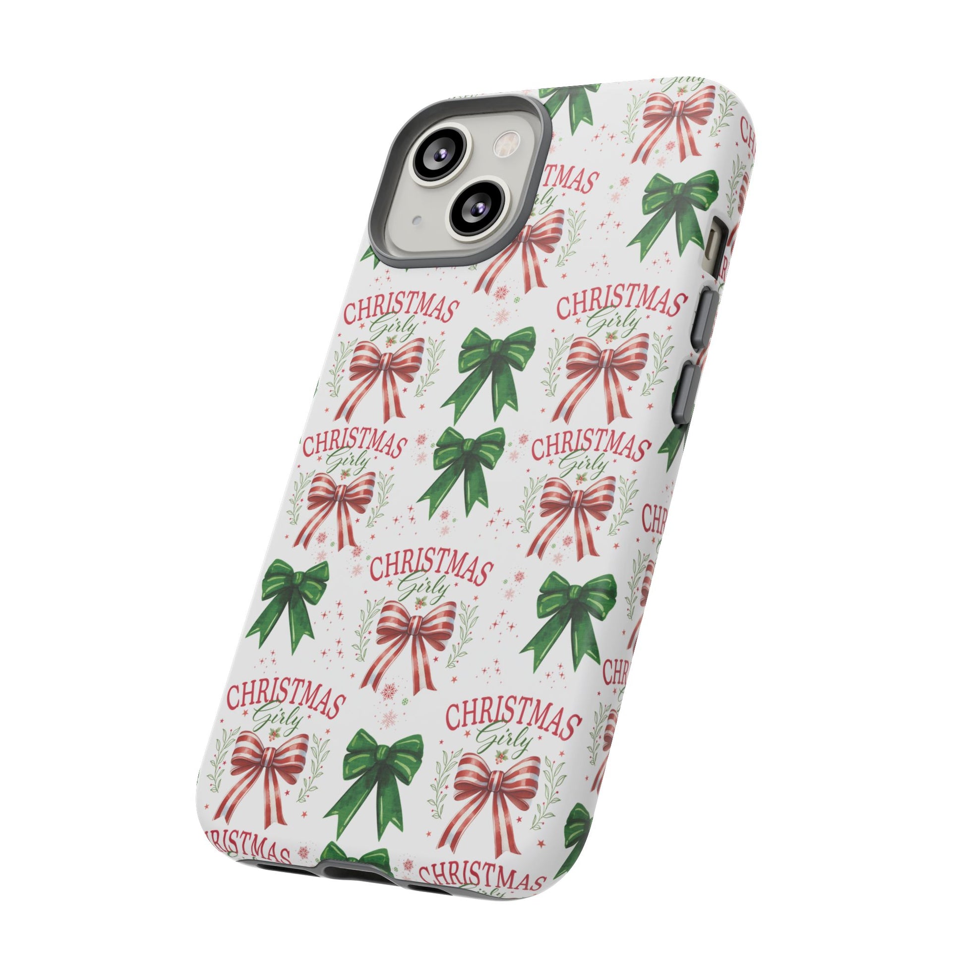 Girly Christmas Coquette Bows Pastel Phone Case for iPhone 17 16 15 23 Samsung, and Pixel | Stylish Protective Cover Gift for Her Perfect for Floral Lover