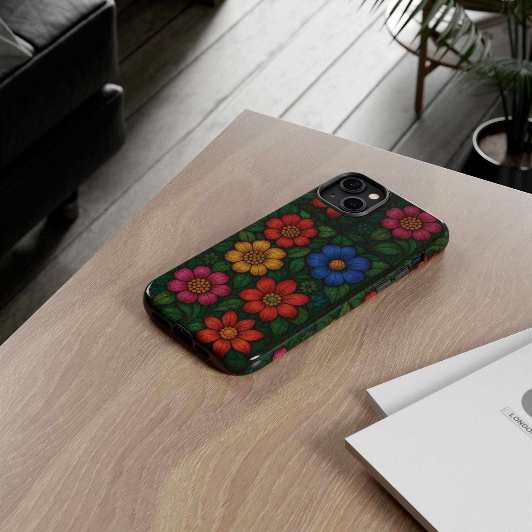 Coque de téléphone effet vitrail floral lumineux Art abstrait coloré, Étui de protection esthétique pour iPhone, Samsung et Google, Idée cadeau unique pour maman