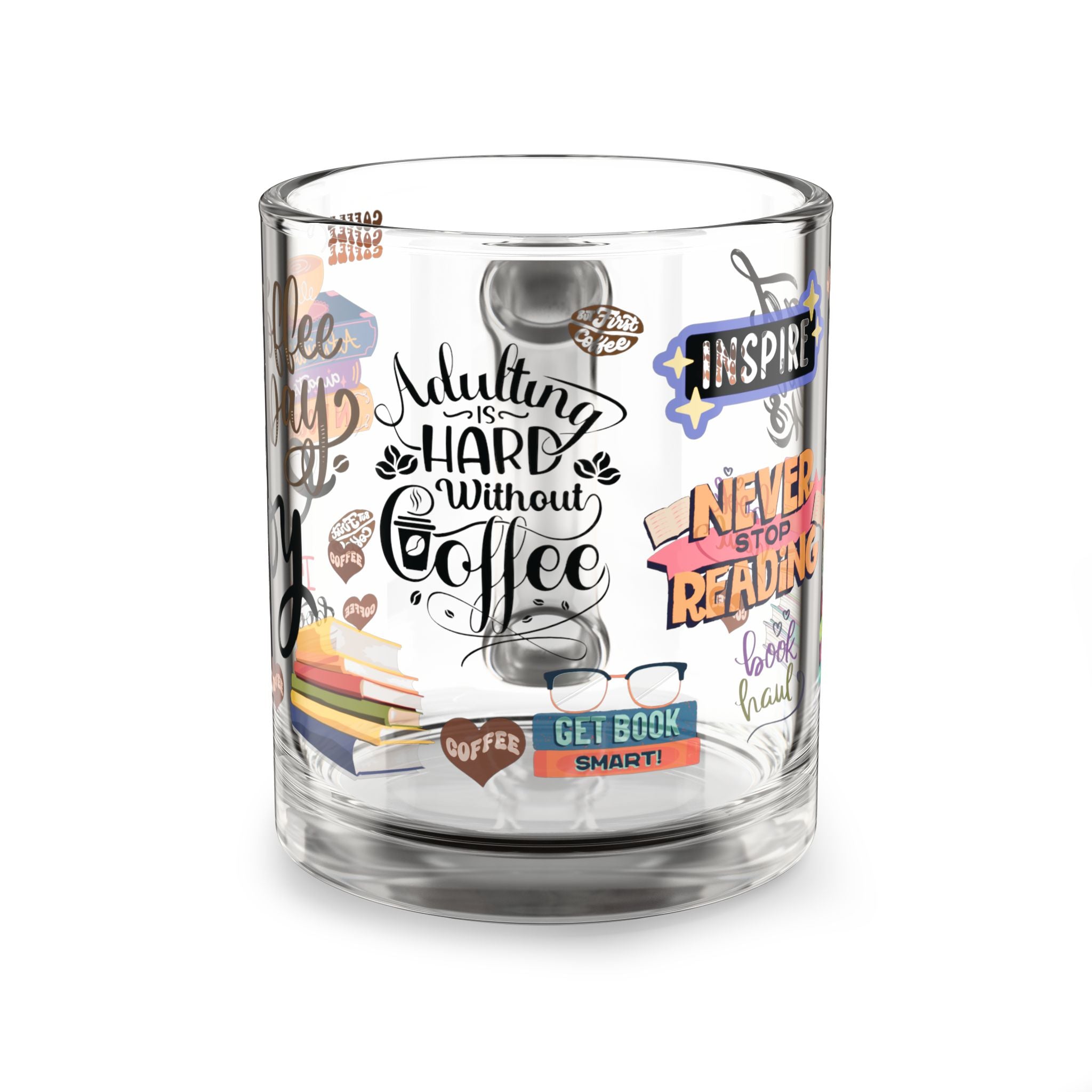 Coffee and Books Glass Mug | 10oz Clear Coffee Cup for Book Lovers Bookish Gift