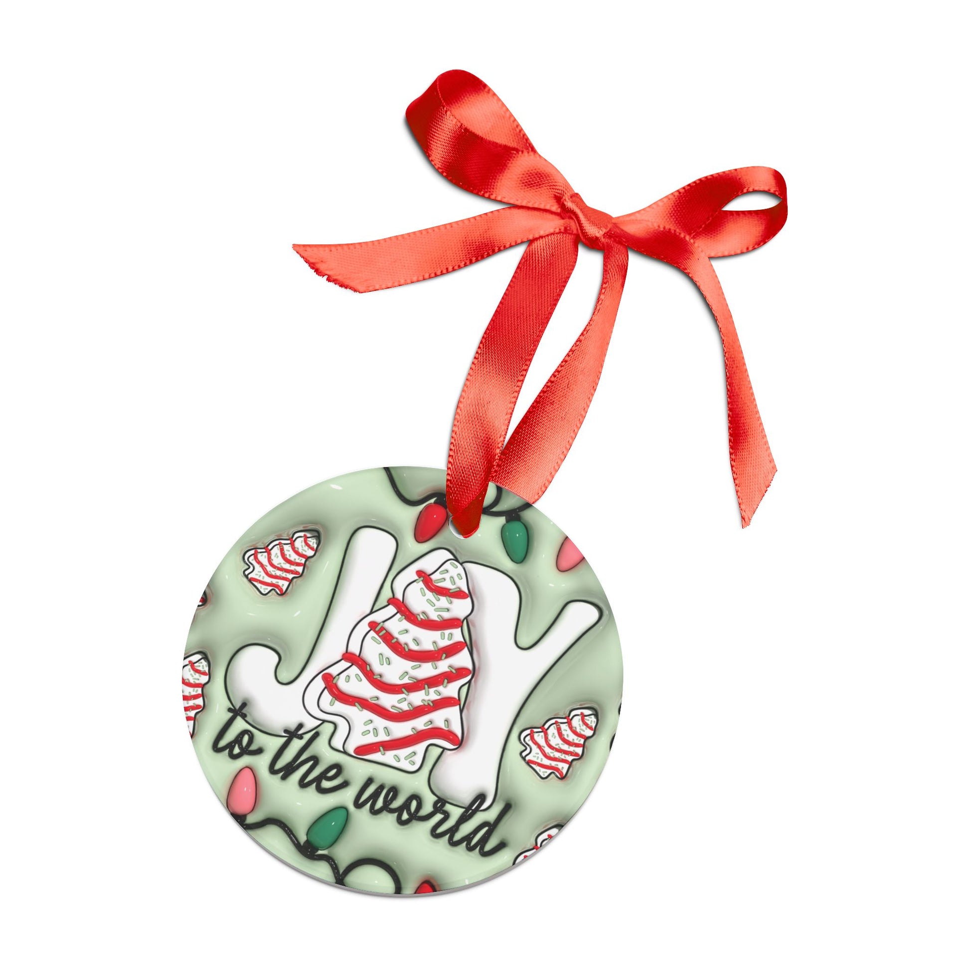 3D 'Joy to the World' Inflated Illusion Ornament with Red Ribbon – Festive Christmas Decor, Glossy Finish, 2.9x2.9 Inches, Unique Tree Accent for the Holidays - MRSBYVALLE
