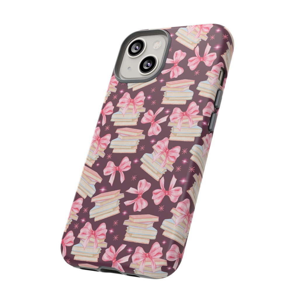 Coquette Pink Bows & Books Phone Case for iPhone 17 and Samsung, Pixel | Stylish Protective Cover Gift for Her Perfect for Floral Lover