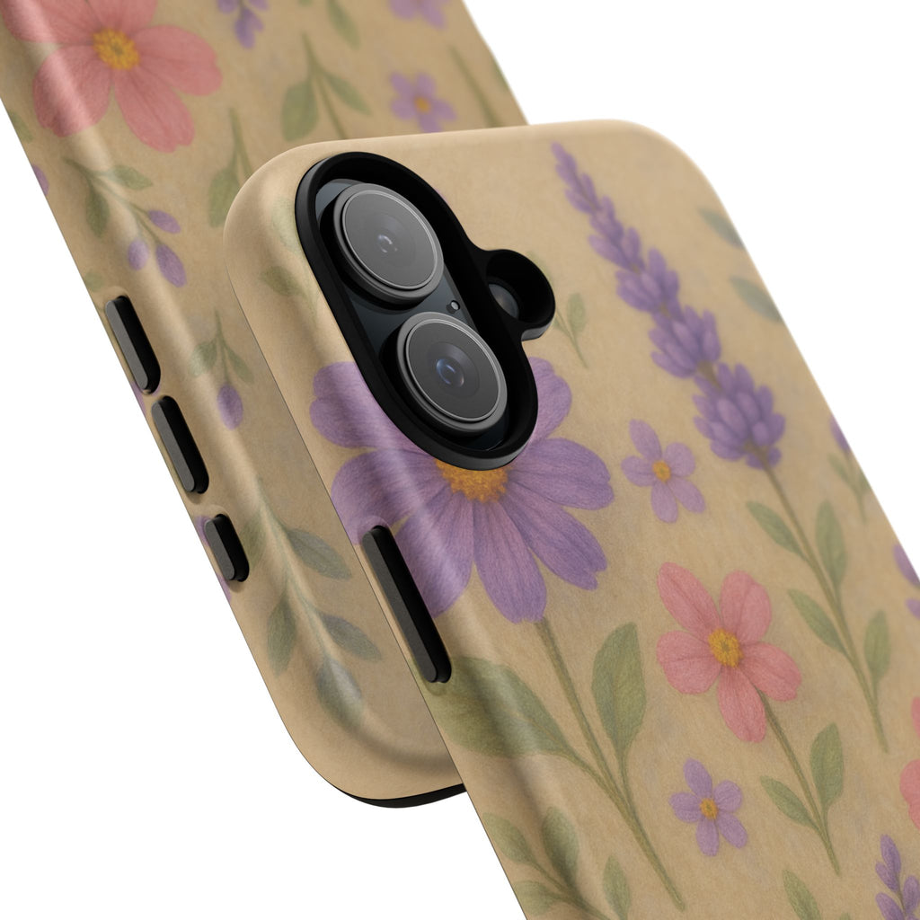 3D Illusion Wildflower Phone Case Cute Pastel Floral Design in Lavender, Pink, Mint Green – Aesthetic Protective Case for iPhone and  Android