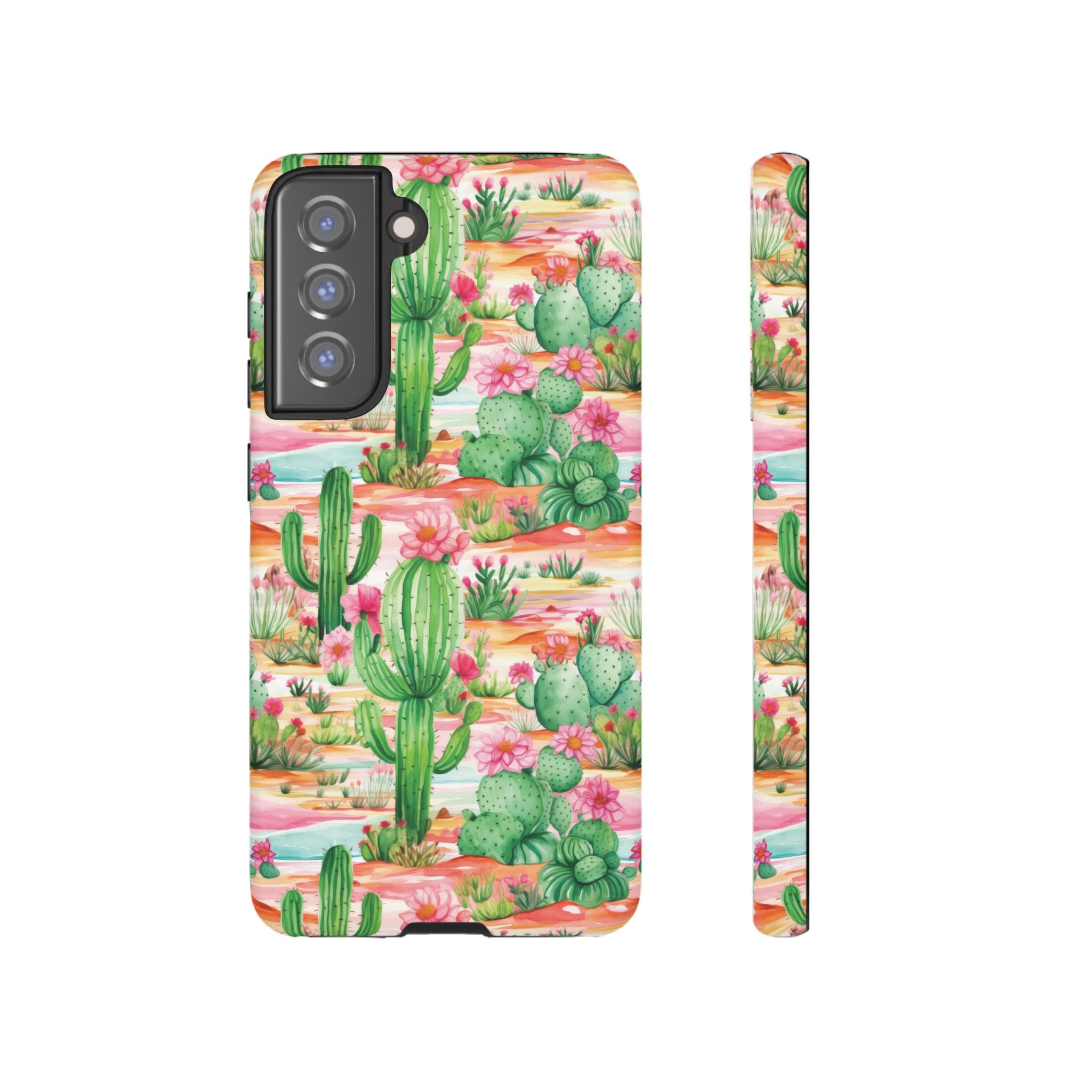 Pink and Mint Green Cactus Phone Case - Tough, Stylish Cover with Cactus Flowers | Durable Protection for iPhone & Android | Fresh Nature-Inspired Design!