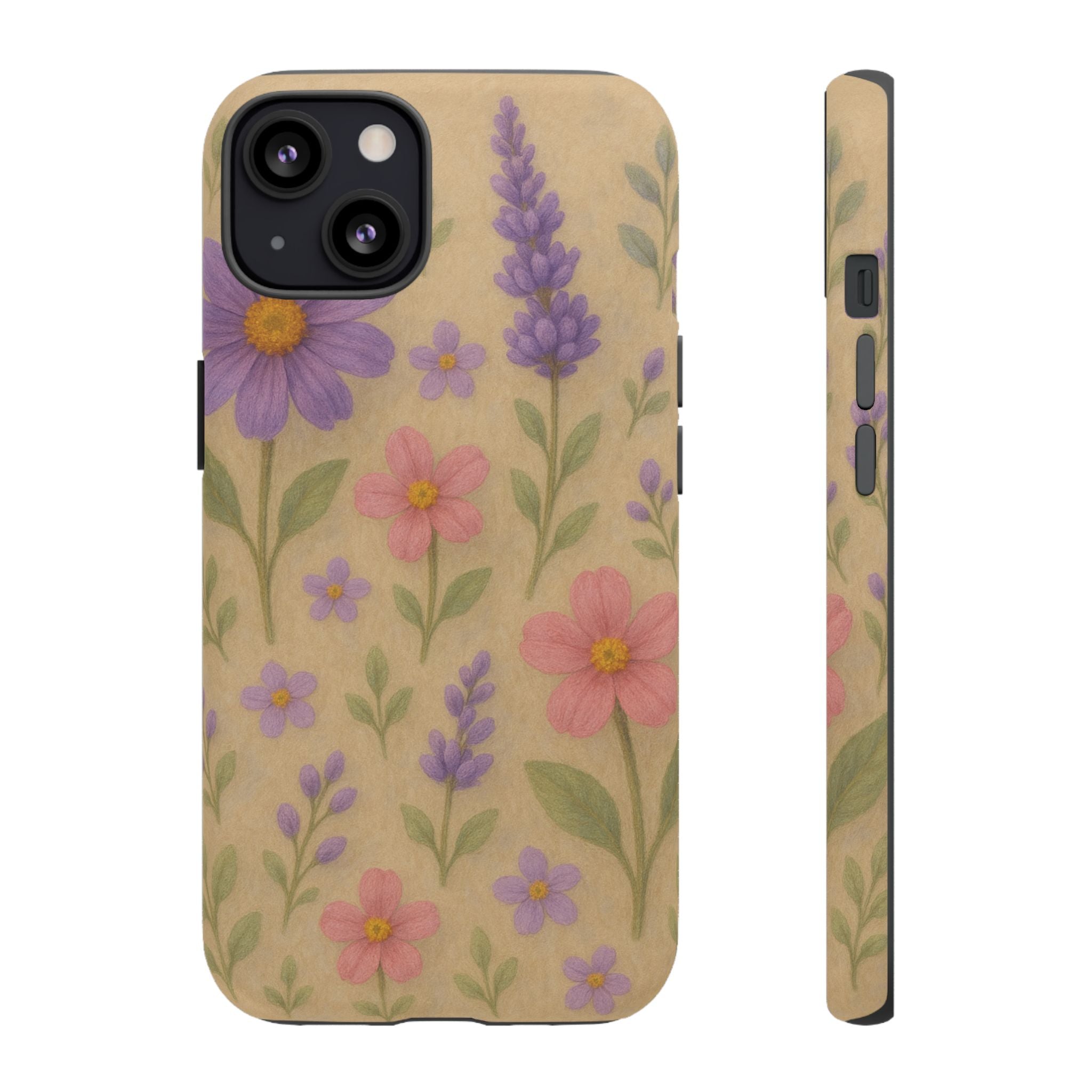 3D Illusion Wildflower Phone Case Cute Pastel Floral Design in Lavender, Pink, Mint Green – Aesthetic Protective Case for iPhone and  Android