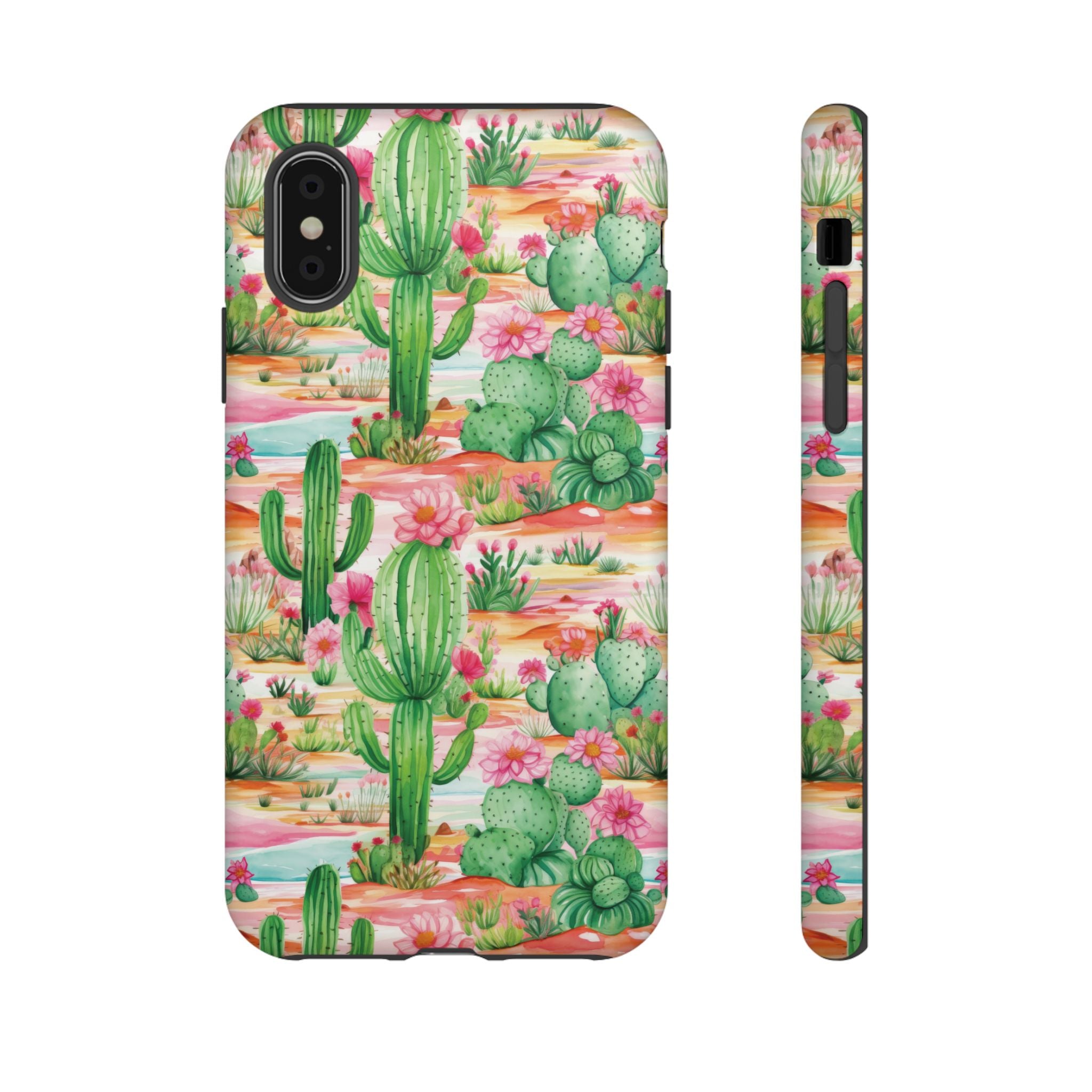 Pink and Mint Green Cactus Phone Case - Tough, Stylish Cover with Cactus Flowers | Durable Protection for iPhone & Android | Fresh Nature-Inspired Design!