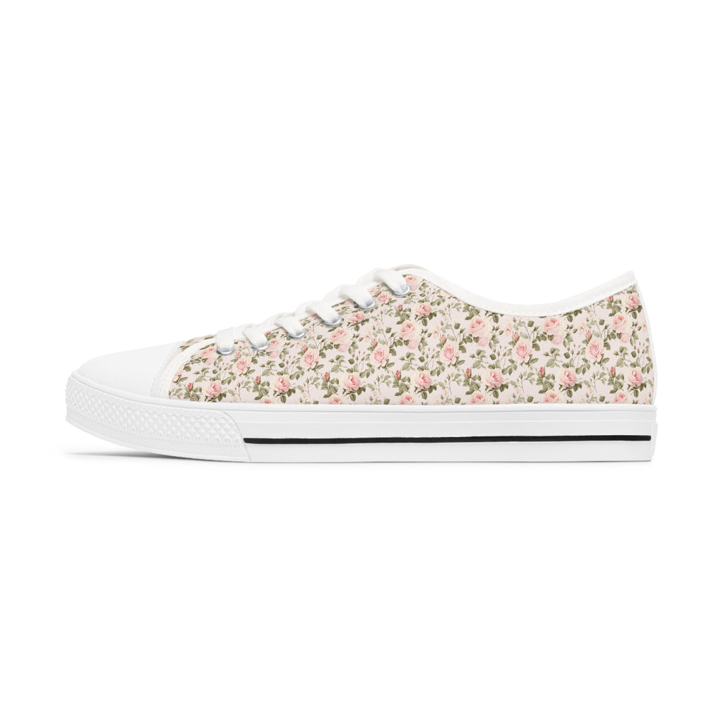 Pink Floral Women's Low Top Sneakers Breathable Polyester Canvas, Lightweight Stylish Floral Pastel Design, Comfortable All-Day Wear, Perfect for Walking and Everyday Activities - MRSBYVALLE