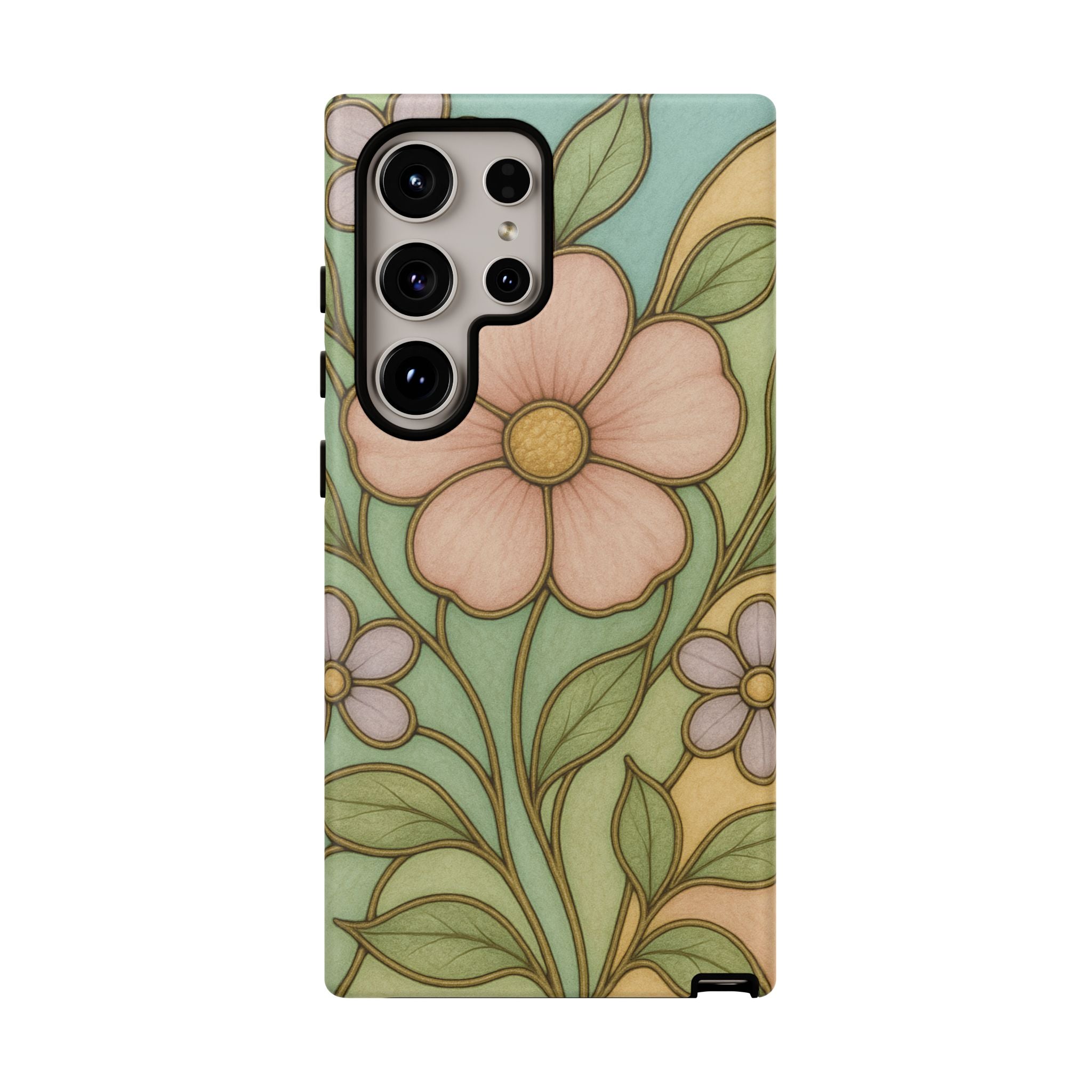 Pastel Pink, Yellow Stain Glass Illusion Floral Phone Case  Romantic Cottagecore Aesthetic, Soft Botanical Design, Protective Gift for Her, Fits iPhone & Samsung Models