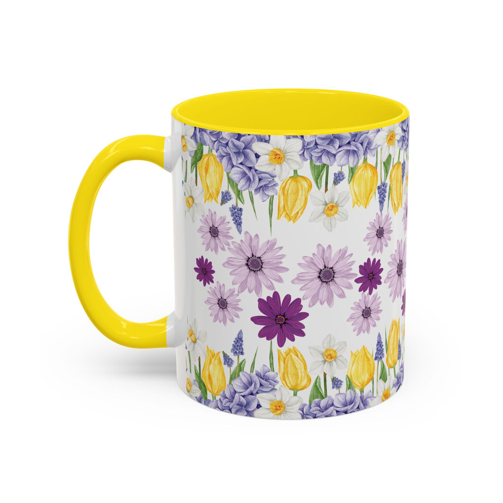 Botanical Floral Mug  Lavender & Yellow Flowers, Ceramic 11oz & 15oz Cup, Ideal Gift for Coffee Lovers, Mother's Day, or Cozy Spring Mornings