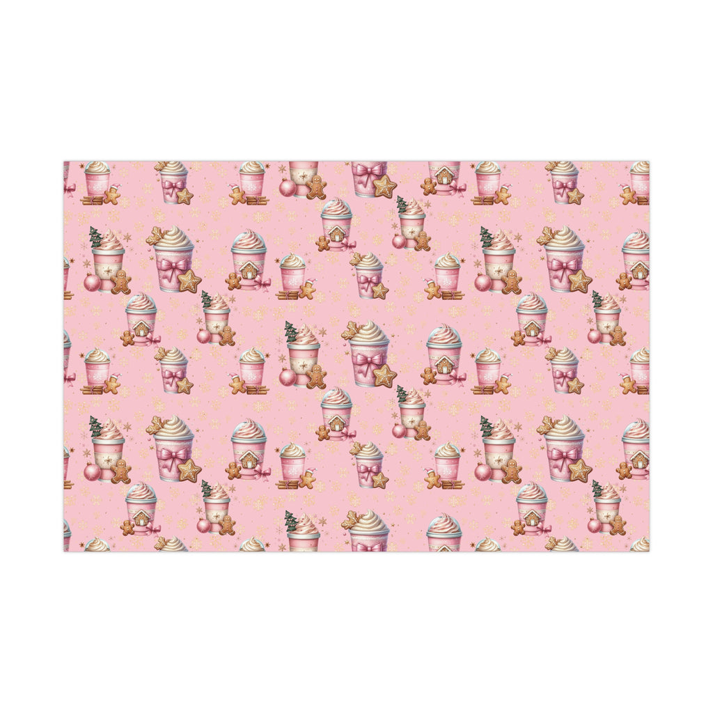 Whimsical Pink Gingerbread People with Coffee Delights Wrapping Paper Festive, Playful, and Perfect for Adding a Sweet Touch to Your Holiday Gifts Moms - MRSBYVALLE