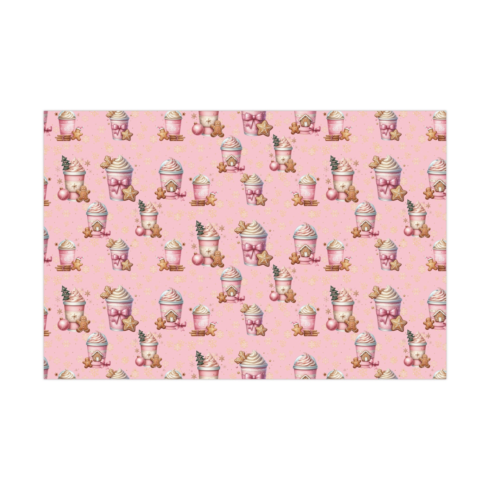 Whimsical Pink Gingerbread People with Coffee Delights Wrapping Paper Festive, Playful, and Perfect for Adding a Sweet Touch to Your Holiday Gifts Moms - MRSBYVALLE