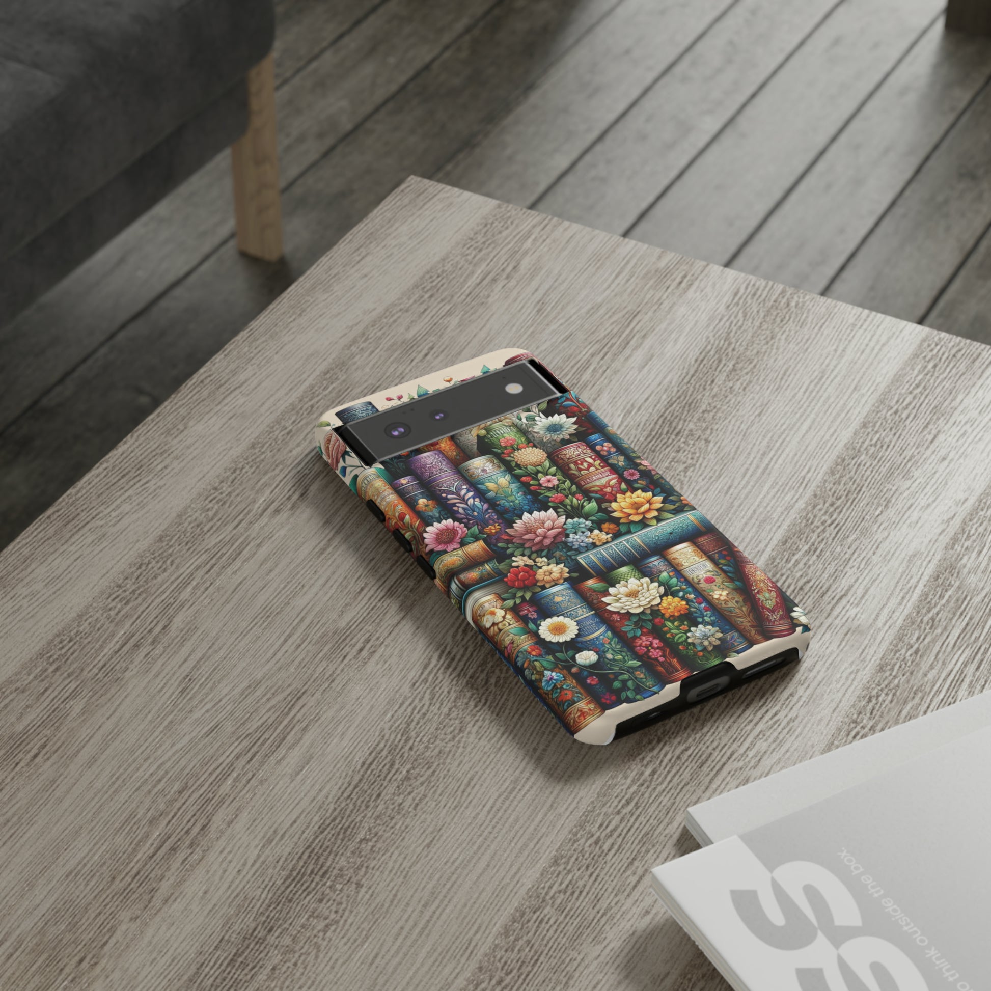 Books and Floral Boho Luxury Phone Tough Case Floral Elegant Durable Stylish for Modern Devices iPhone 15, Samsung iPhone Samsung Accessory Gift for Her.