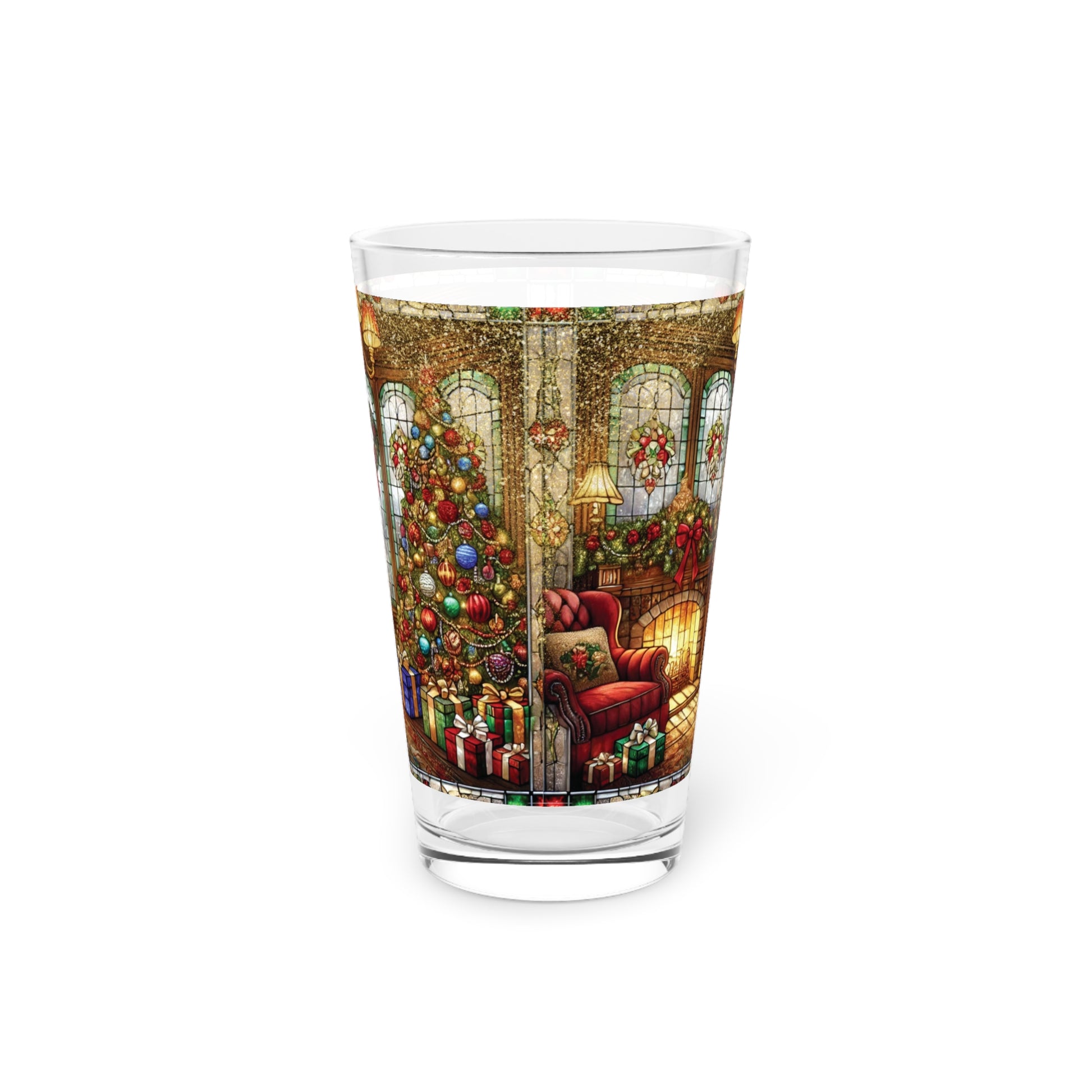 Stained Glass Illusion Christmas 16oz Pint Glass Festive Holiday Drinkware for Celebrations Parties Perfect Gift for Beer Lovers Home Entertaining Perfect for Parties - MRSBYVALLE