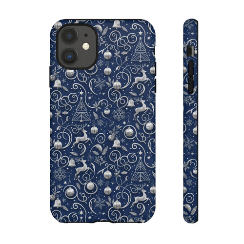 Blue & Silver Christmas Phone Case – Holiday Sparkle Design for iPhone 17, All iPhones & Galaxy | MRSBYVALLE Gift for Her