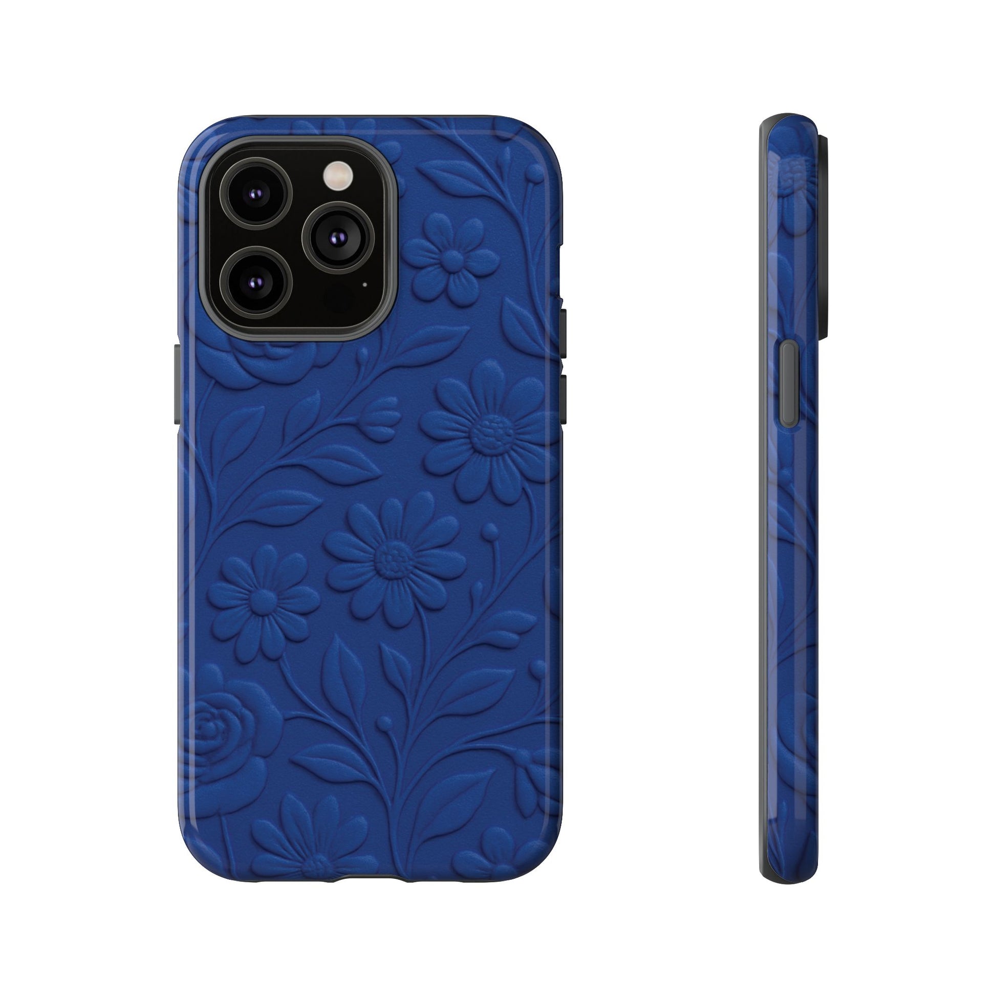 3D Illusion Floral Cobalt Blue Phone Case Elegant Raised Flower Design, Seamless Textured Look, Durable & Stylish Protection for iPhone and Android Models Fits iPhone & Samsung Models