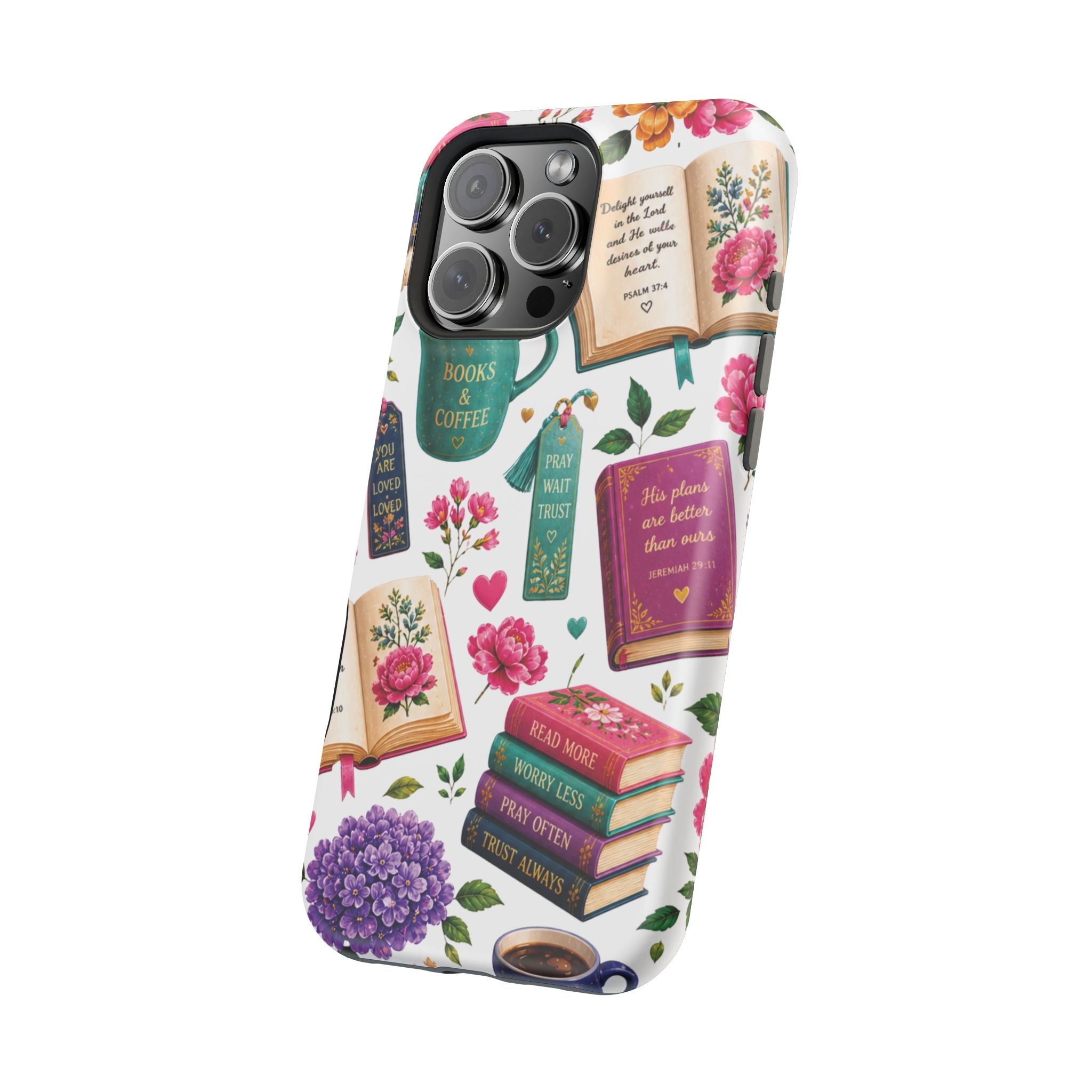 Christian Books & Coffee Phone Case — Magnetic Impact-Resistant Christian Gift