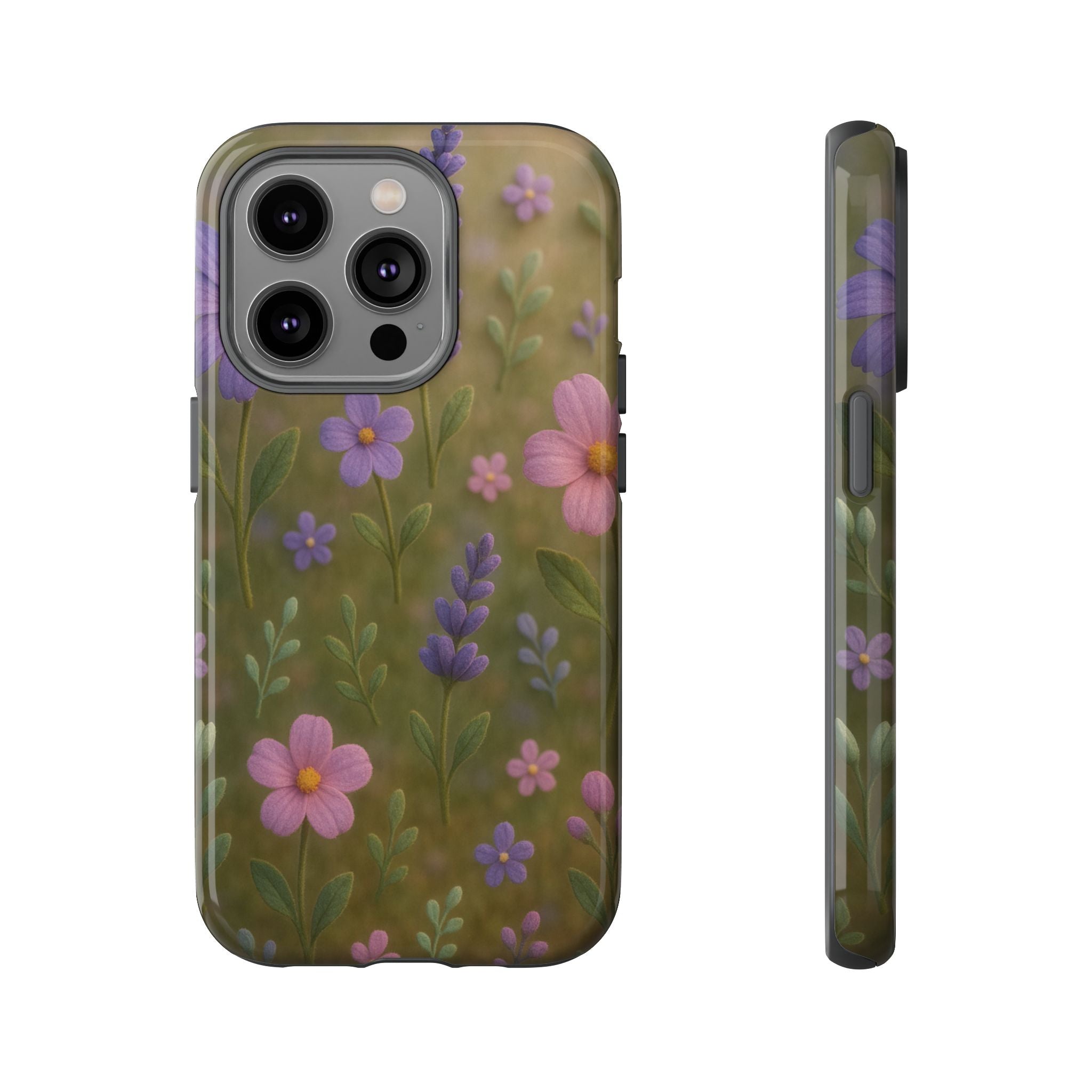 Pastel Flowers 3D Illusion Wildflower Phone Case Cute Pastel Floral Design in Lavender, Pink, Mint Green Aesthetic Protective Case for iPhone and  Android