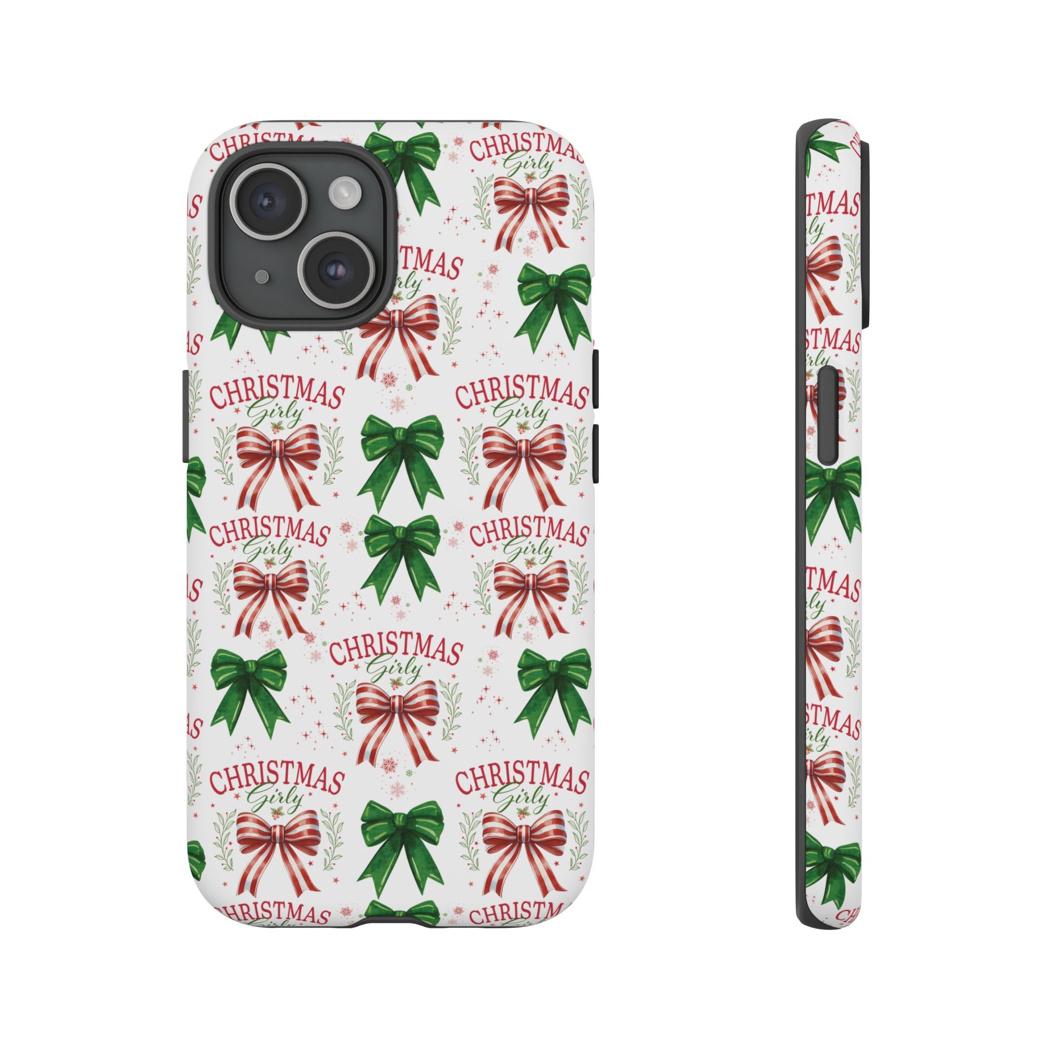 Girly Christmas Coquette Bows Pastel Phone Case for iPhone 17 16 15 23 Samsung, and Pixel | Stylish Protective Cover Gift for Her Perfect for Floral Lover