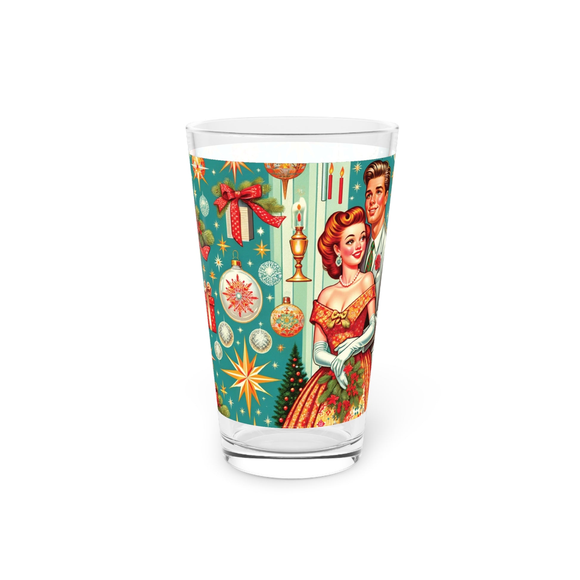 Retro Radiance 16 oz Pint Glass Featuring 50s Franciscan Diamond Starburst Kitsch Christmas Card Art Party Drinkware, Cocktail Glass Housewarming Perfect Gift Party Drinkware, Cocktail, Wedding Perfect for Parties - MRSBYVALLE