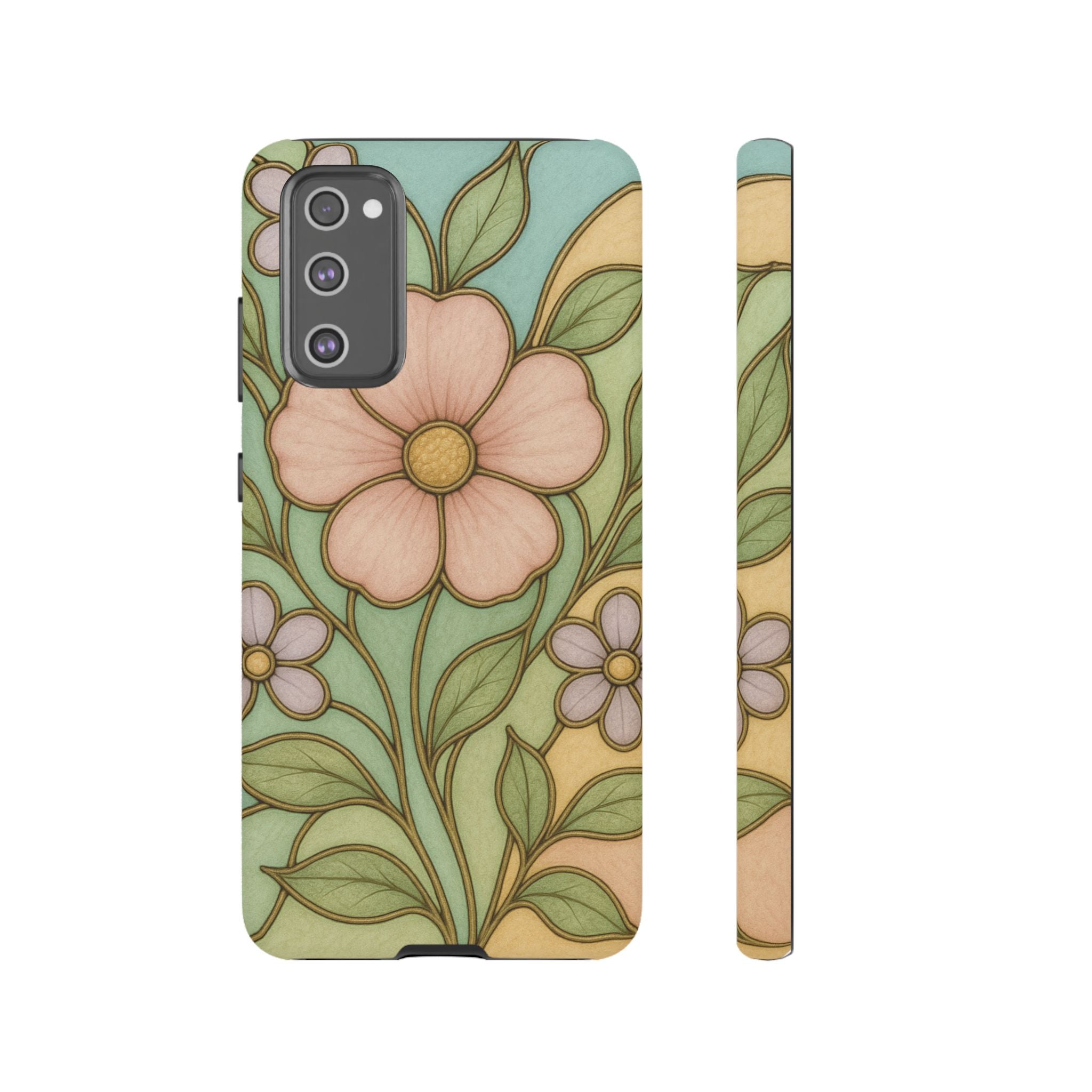 Pastel Pink, Yellow Stain Glass Illusion Floral Phone Case  Romantic Cottagecore Aesthetic, Soft Botanical Design, Protective Gift for Her, Fits iPhone & Samsung Models