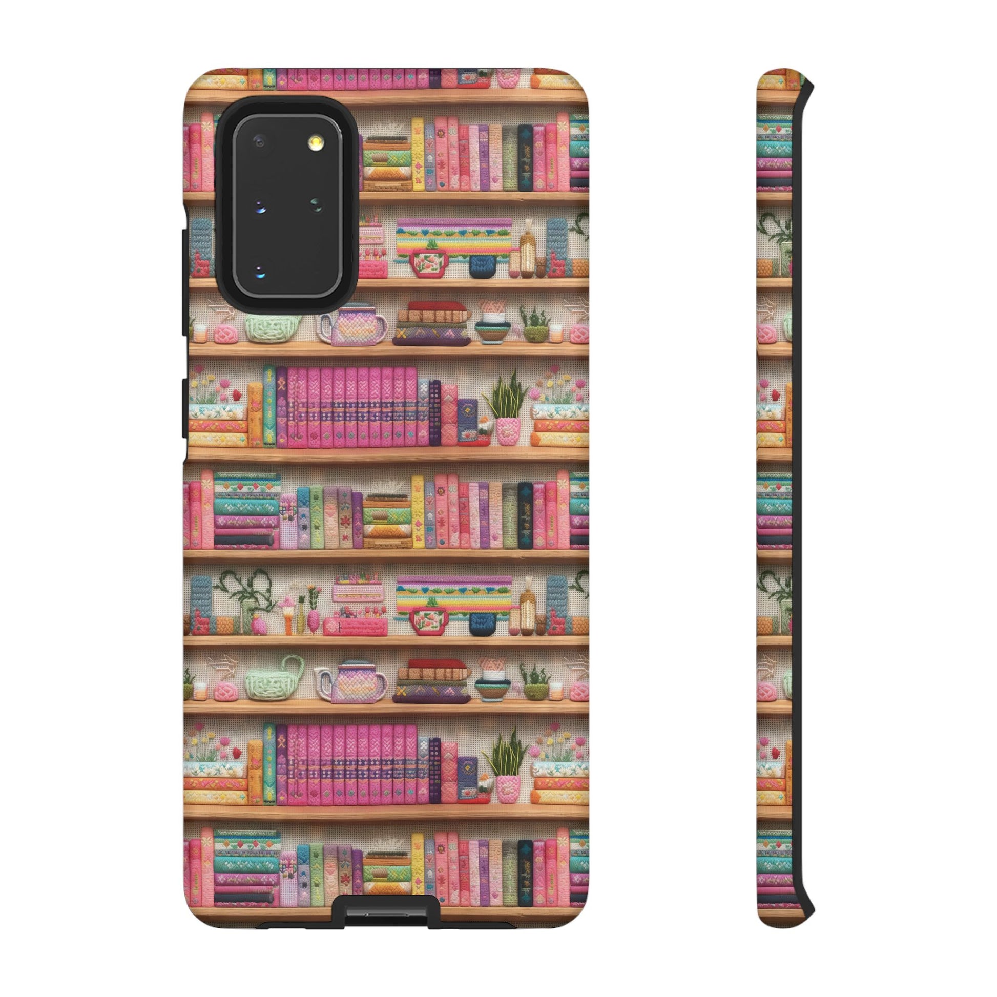Whimsical 3D Embroidery Illusion Books on Pastel Shelves Phone Case for iPhone, Samsung & Pixel: Unique Accessory for Literary Enthusiasts Gift for Her Perfect for Floral Lover