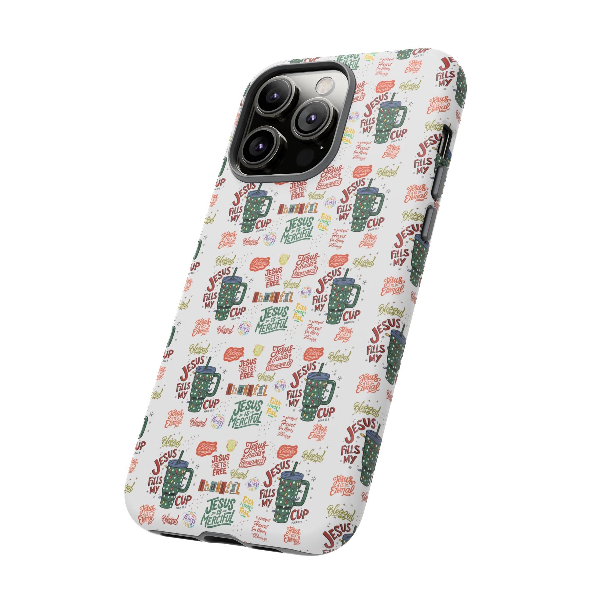 Jesus Fill My Cup Phone Case Cute Floral Design in Red, Pink, Blue – Aesthetic Protective Case for iPhone and  Android