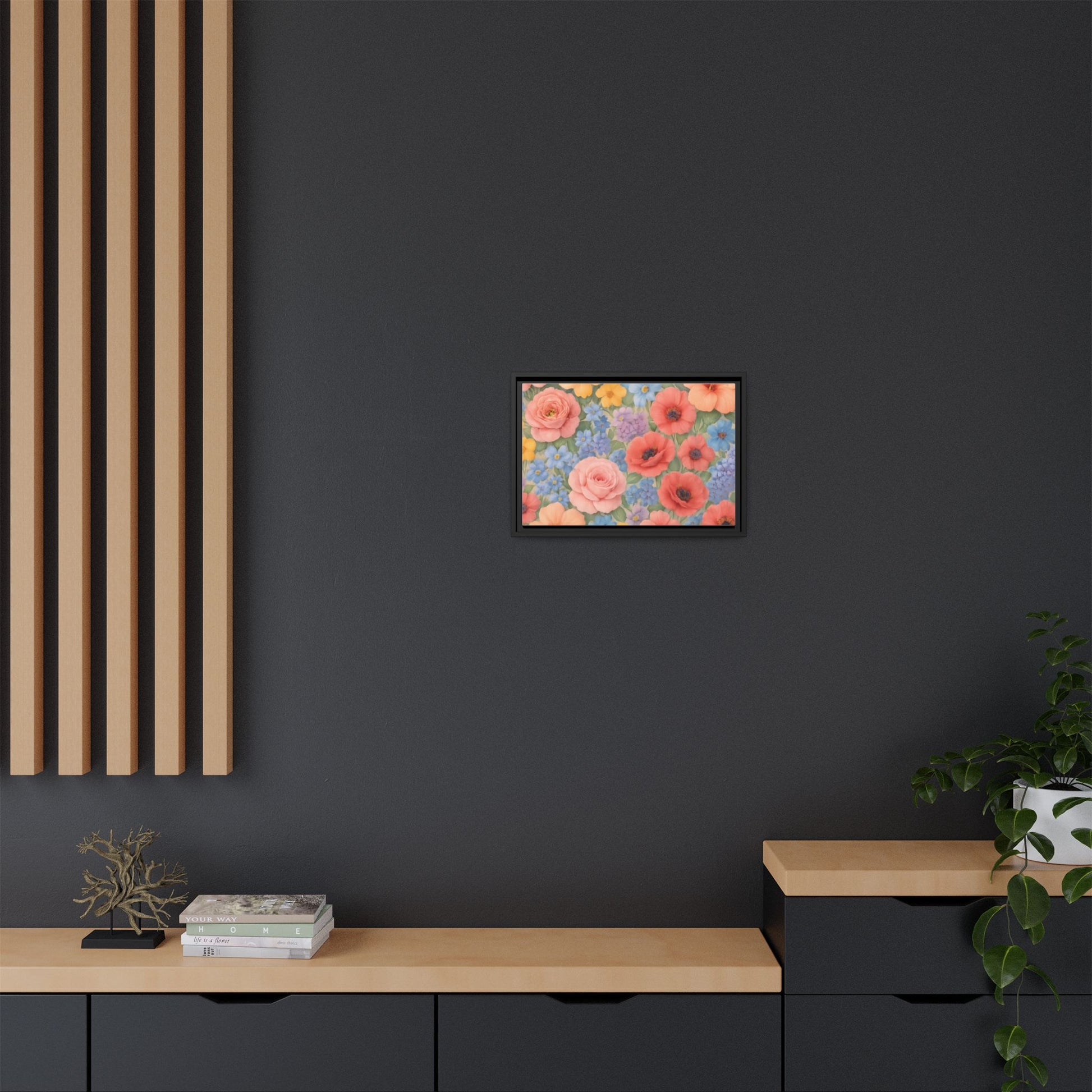 Luxury Framed Floral Canvas – Bold Multi-Color Botanical Wall Art, Elegant Nature-Inspired Accent for Living Room, Bedroom, or Office Décor Gift for Mom