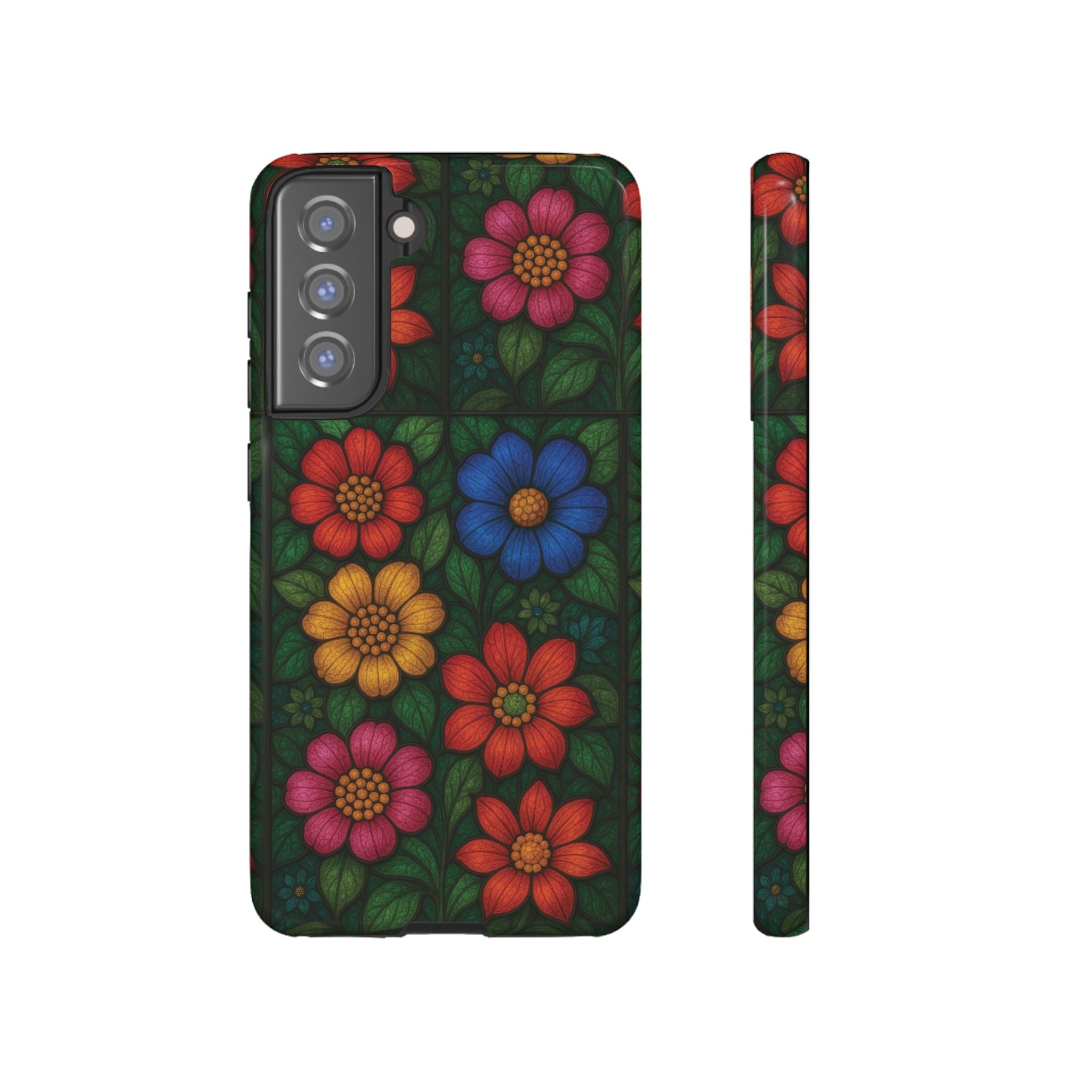 Bright Floral Stained Glass Illusion Phone Case Colorful Abstract Art, Aesthetic Protective Cover for iPhone, Samsung & Google, Unique Gift Idea Mom