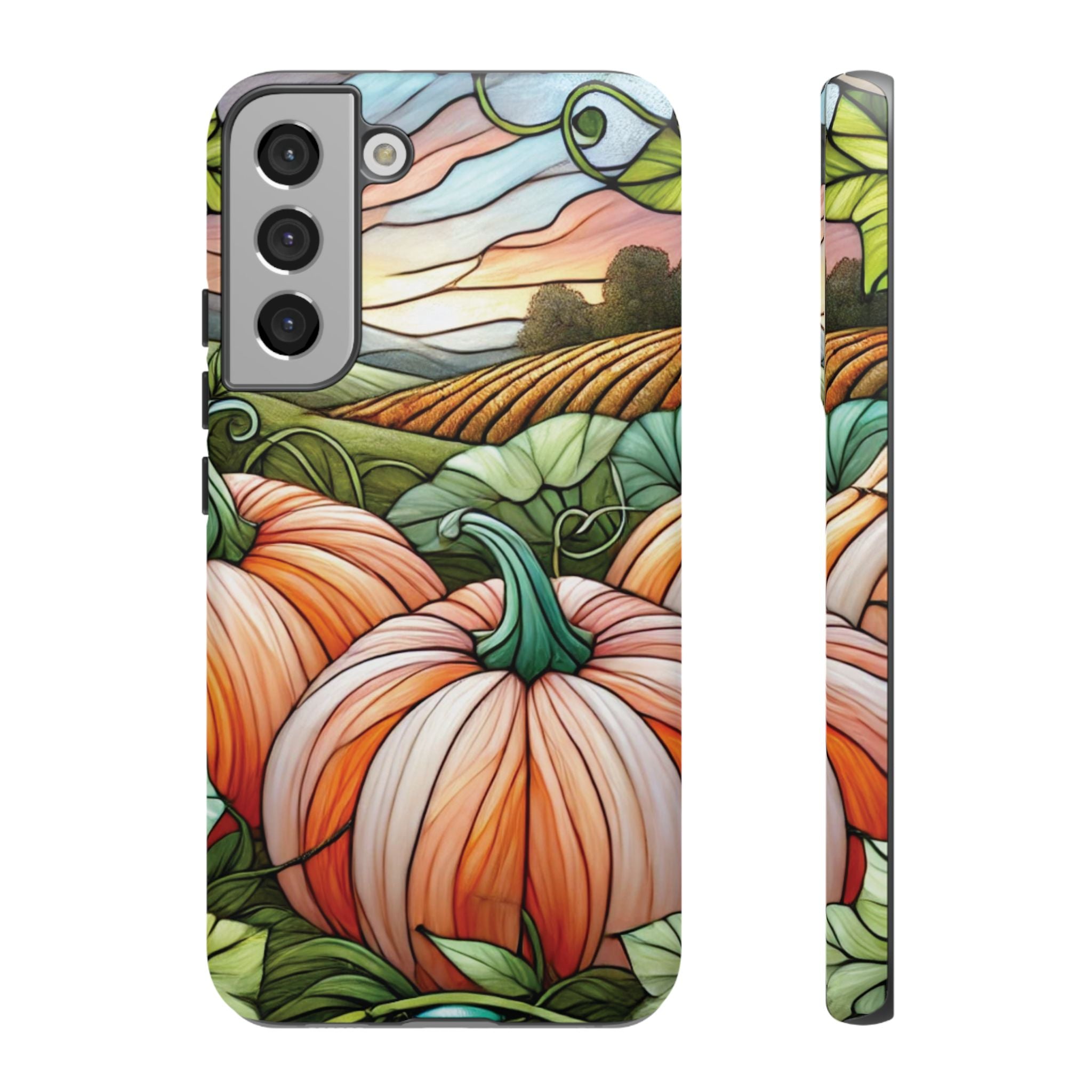 Pumpkins Phone Case Fall Faux Stained-Glass Thanksgiving Cover Pumpkin Lovers Gift for Galaxy S 24 23 22 21 Pixel 5 6 7 8 iPhone 17 , 16 15 14 13 12 Samsung iPhone Samsung Gift for Her