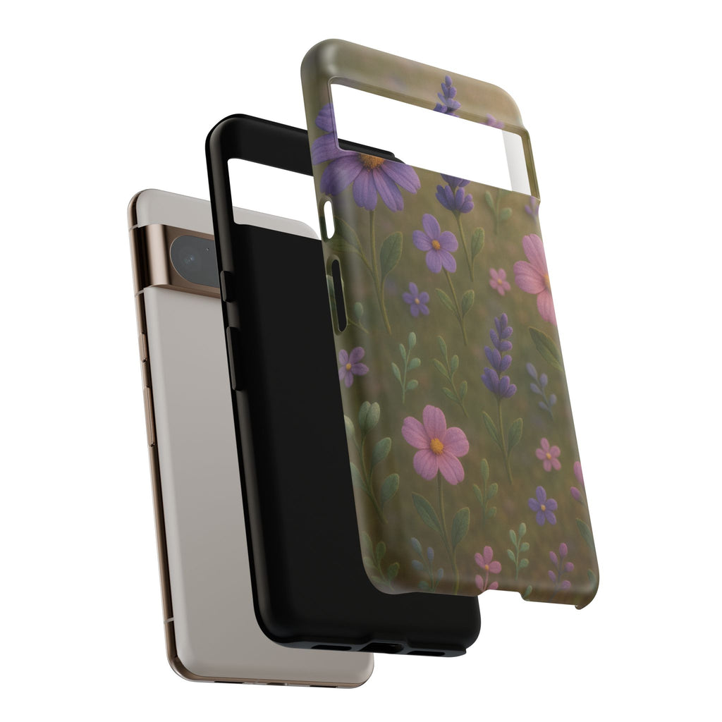 Pastel Flowers 3D Illusion Wildflower Phone Case Cute Pastel Floral Design in Lavender, Pink, Mint Green Aesthetic Protective Case for iPhone and  Android