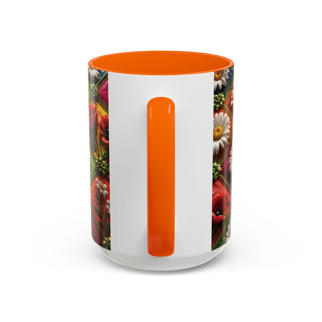 Floral Patchwork Accent Coffee Mug — Colorful Poppies & Daisies (11/15oz) 3D Illusion
