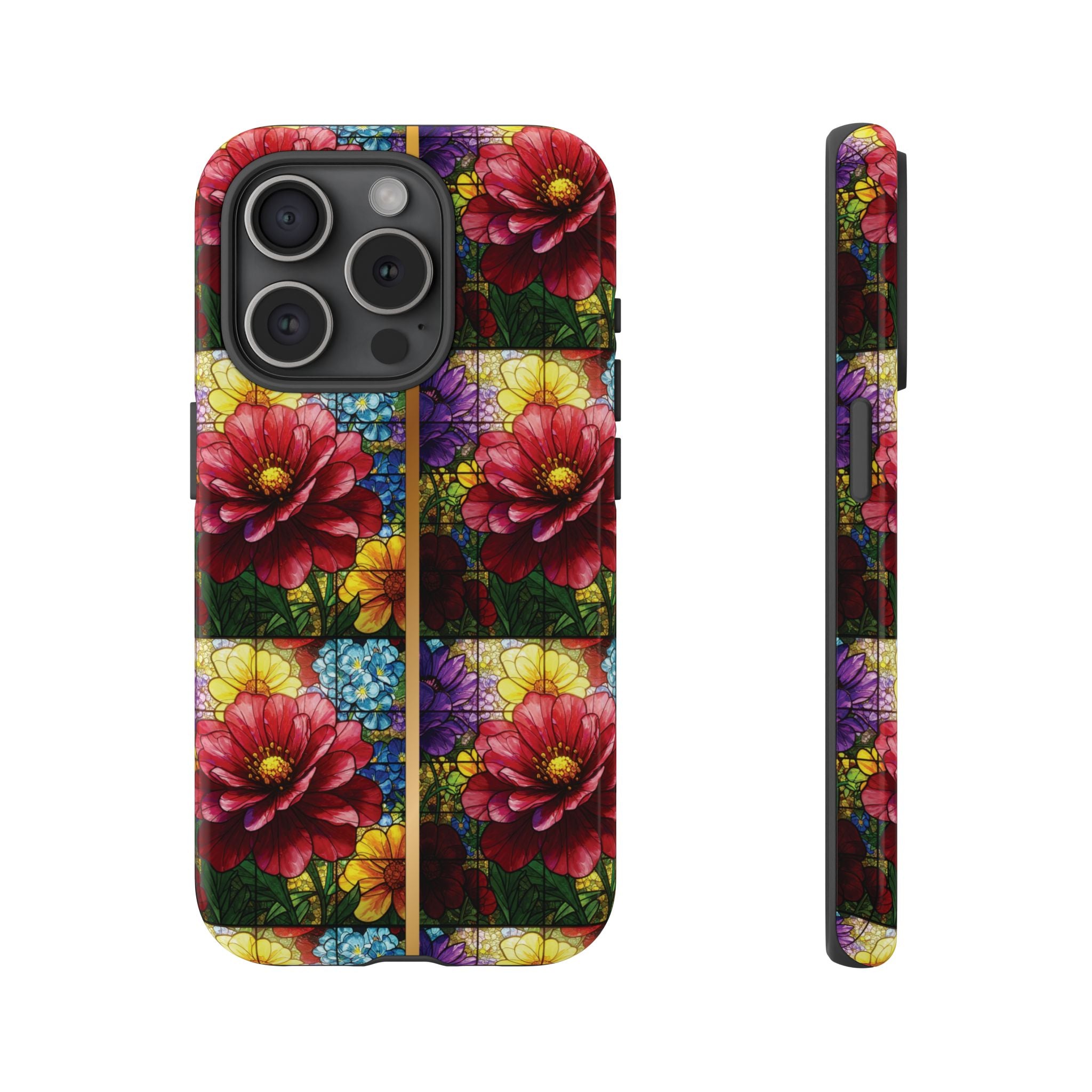 Stained Glass Illusion Floral Phone Case  3D Colorful Flower Design, Protective Christian Gift, Fits iPhone, Samsung, Google Pixel