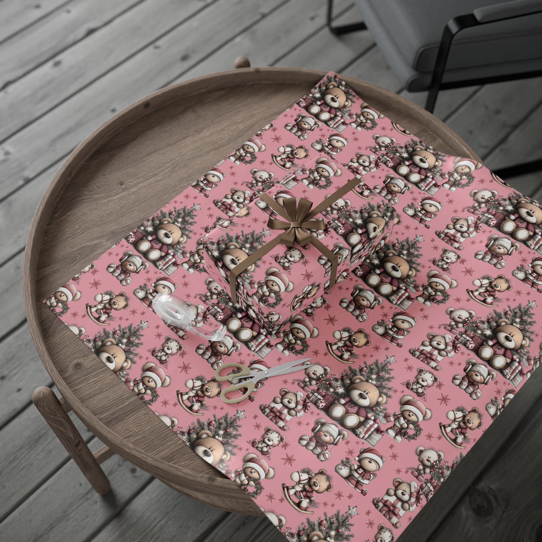 Whimsical Pink Teddy Bear Wrapping Paper Cute Holiday Gift Wrap for Sweet  Cozy Presents