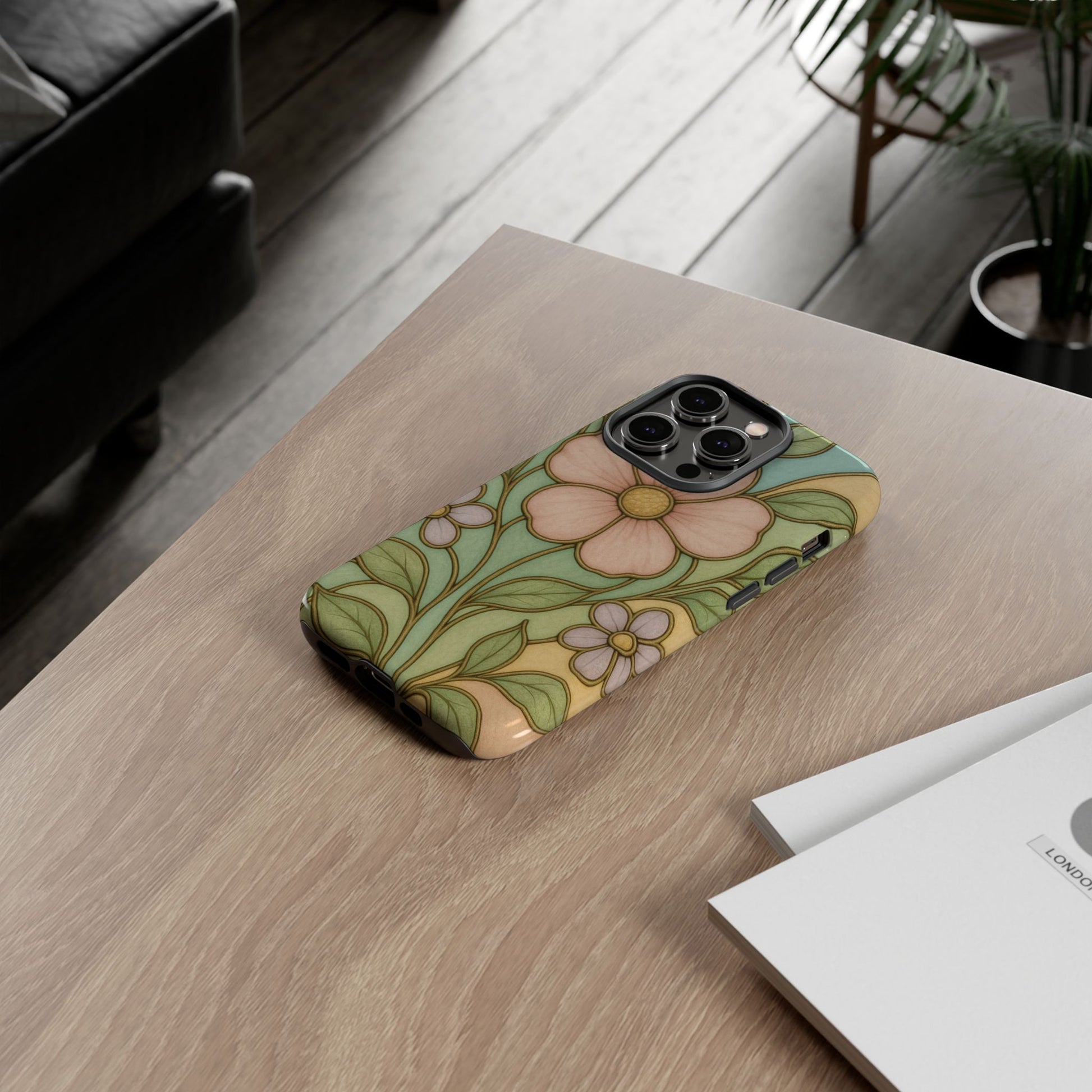 Pastel Pink, Yellow Stain Glass Illusion Floral Phone Case  Romantic Cottagecore Aesthetic, Soft Botanical Design, Protective Gift for Her, Fits iPhone & Samsung Models