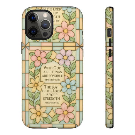 Pastel Stained Glass Bible Verse Phone Case Christian Affirmation Cover, Soft Geometric Design, iPhone Samsung Google, Faith Gift for Her Bible Verse or Affirmation | Protective, Inspirational Gift for Christians