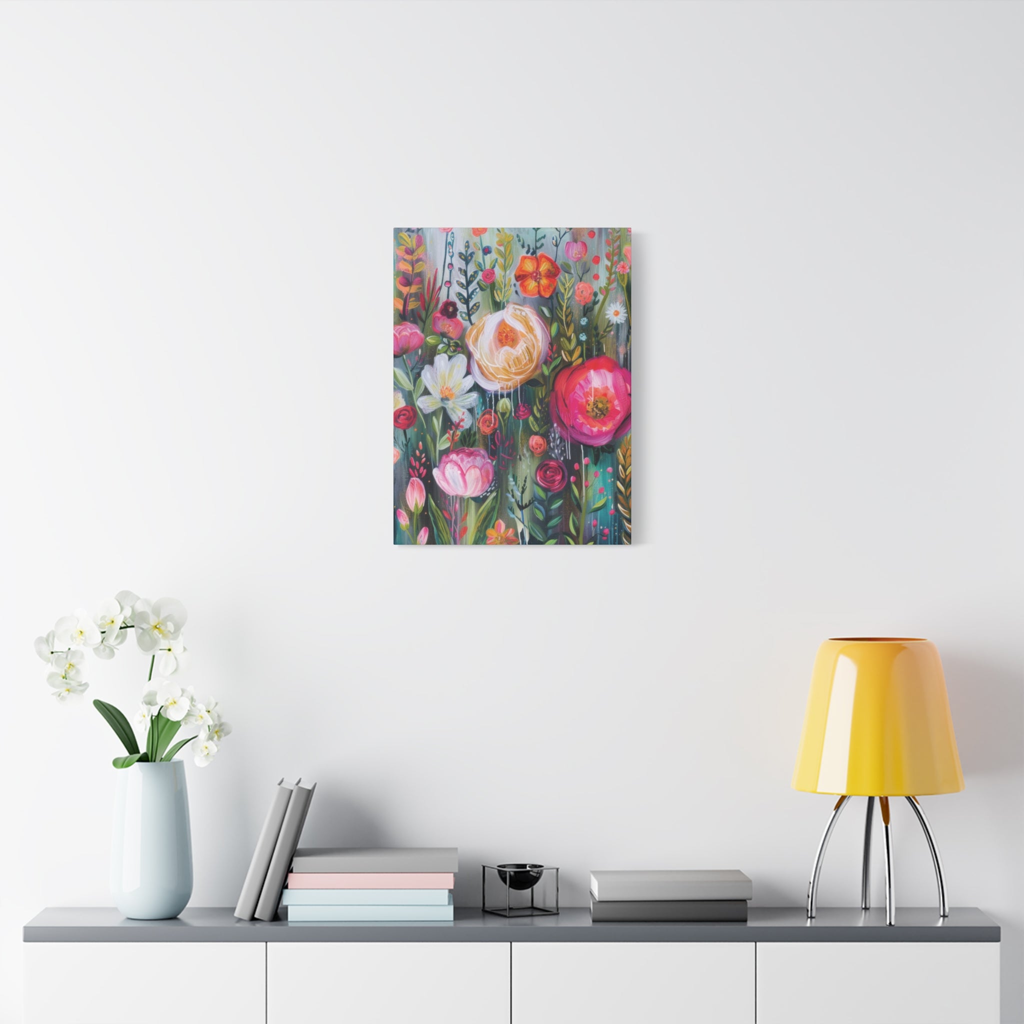 Watercolor Boho Floral Wall Art Matte Canvas Stretched, Vibrant Botanical Design, Perfect for Living Room, Bedroom, or Office Decor, Adds a Stylish Touch to Any Space - MRSBYVALLE
