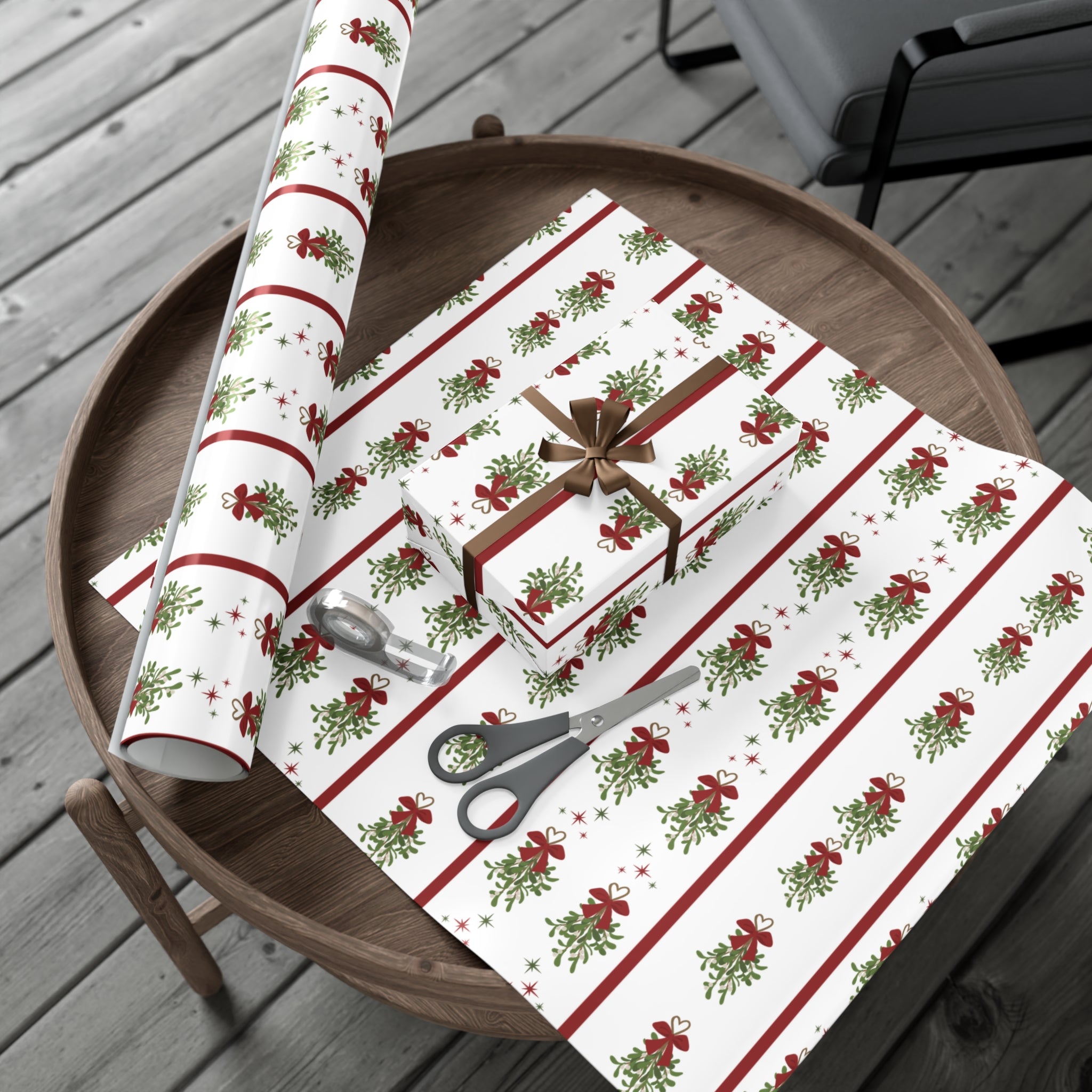 Mistletoe Christmas Wrapping Paper | Elegant 3D Holiday Gift Wrap | Christmas Wrapping paper
