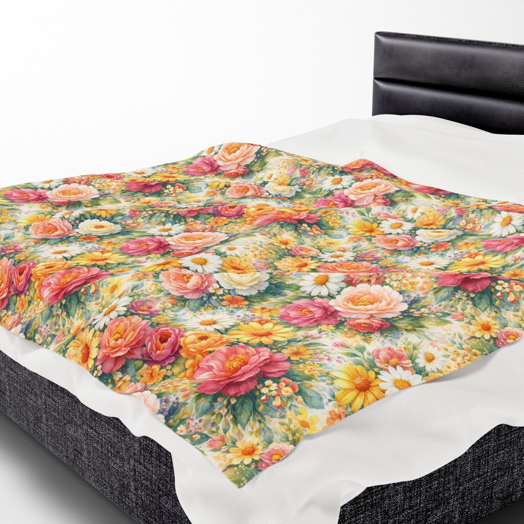 Couverture polaire en velours floral éclatant — Jeté floral esthétique en Minky