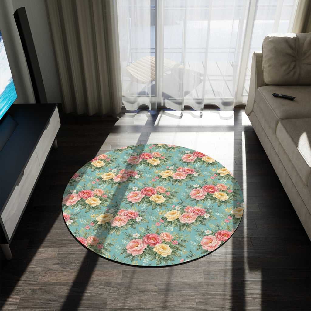 Tapis rond floral botanique Lagoon — Tapis d'appoint pour chambre et bureau