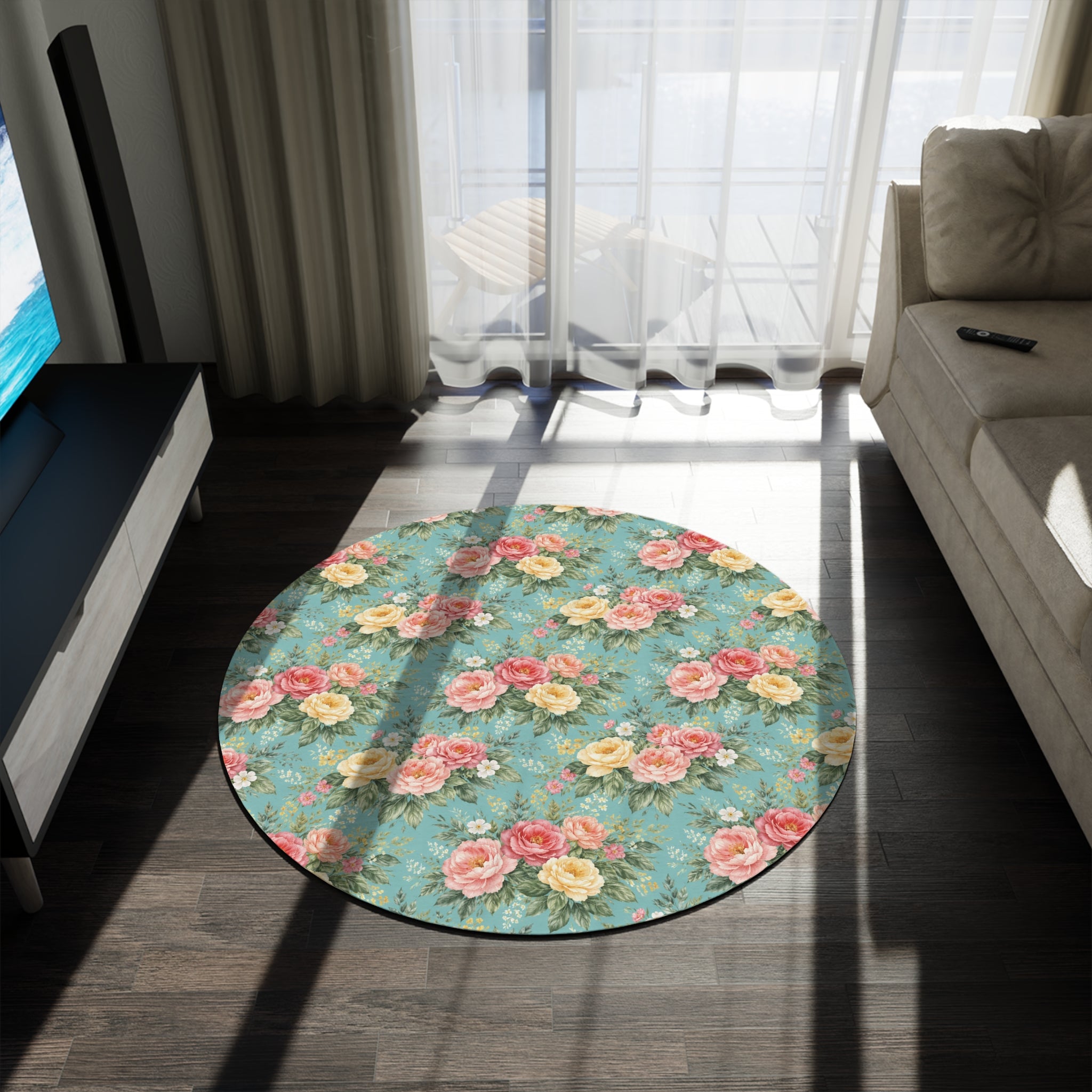 Lagoon Botanical Floral Round Rug — Accent Area Rug for Bedroom & Office